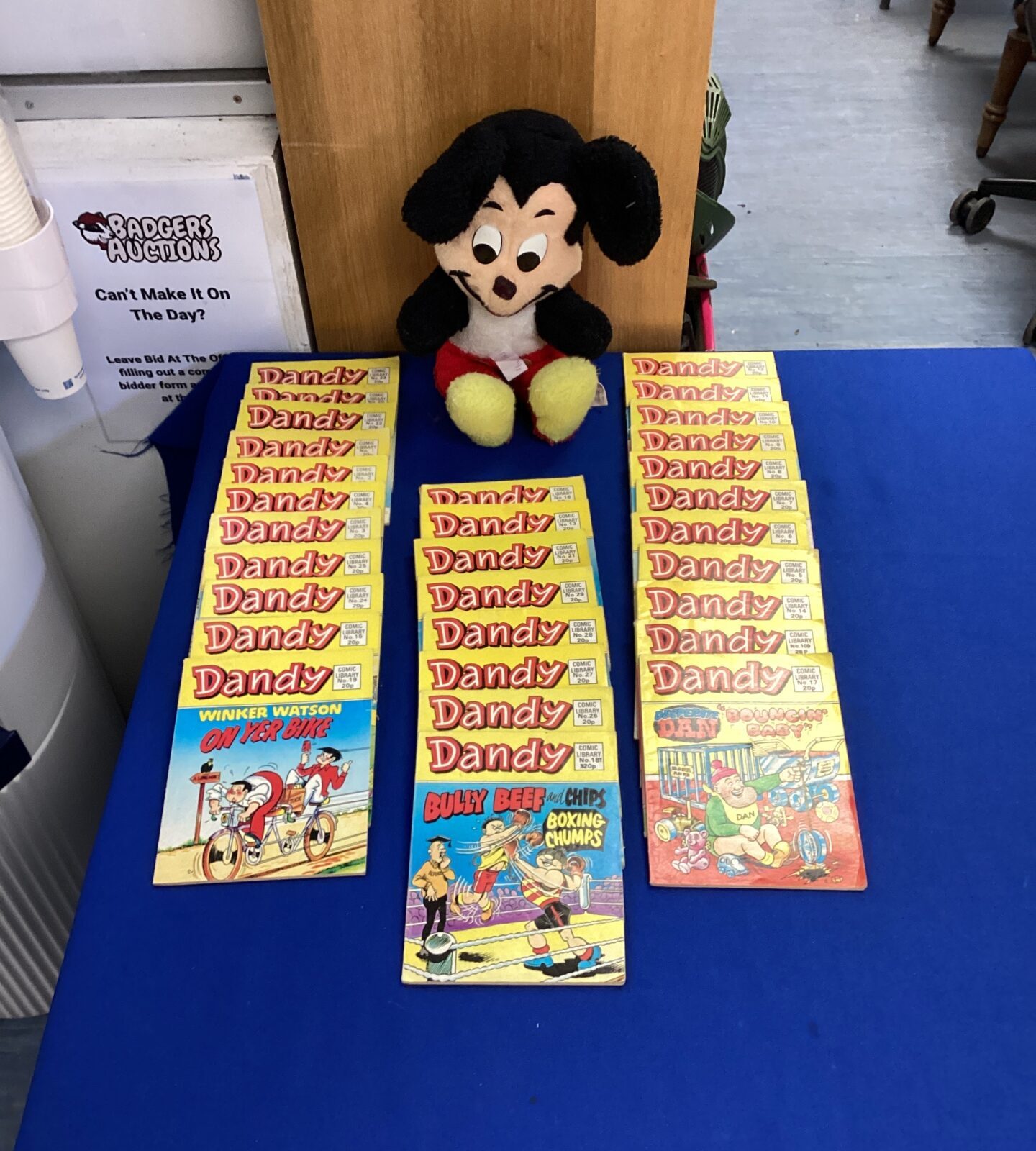 Collection of vintage dandy comics & vintage mickey the mouse teddy bear