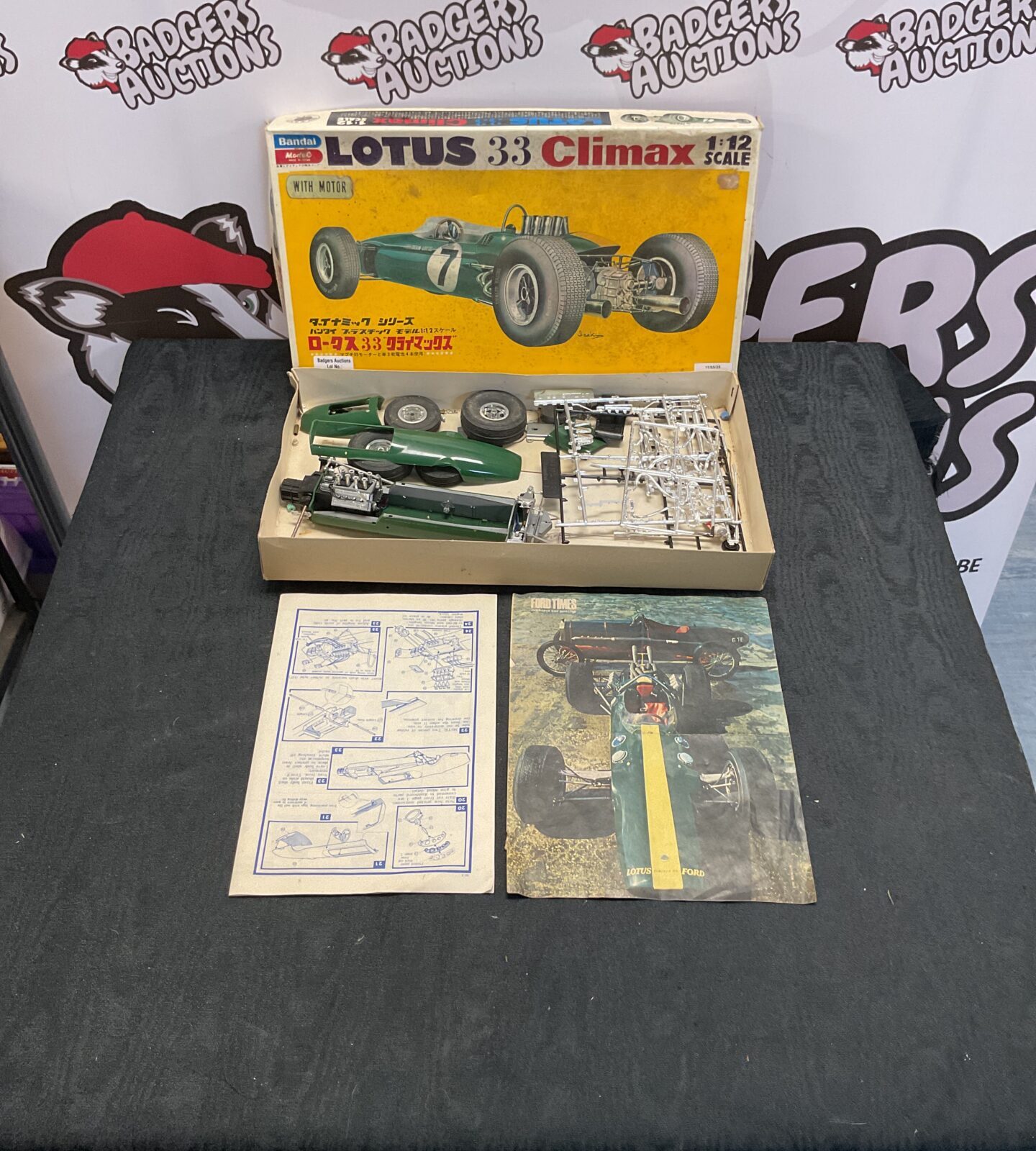 Vintage Japanese Bandai Lotus 33 Climax 1:12 scale model kit with manuals boxed
