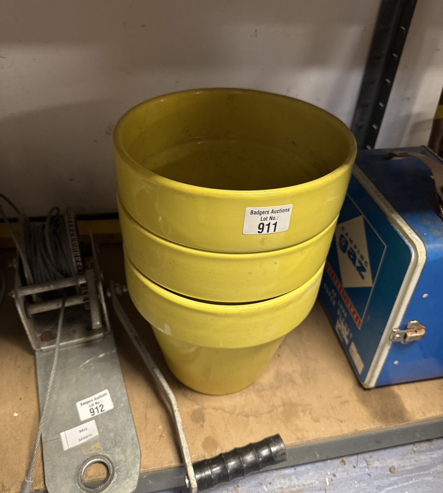 Three yellow plant pots 8.5” diameter