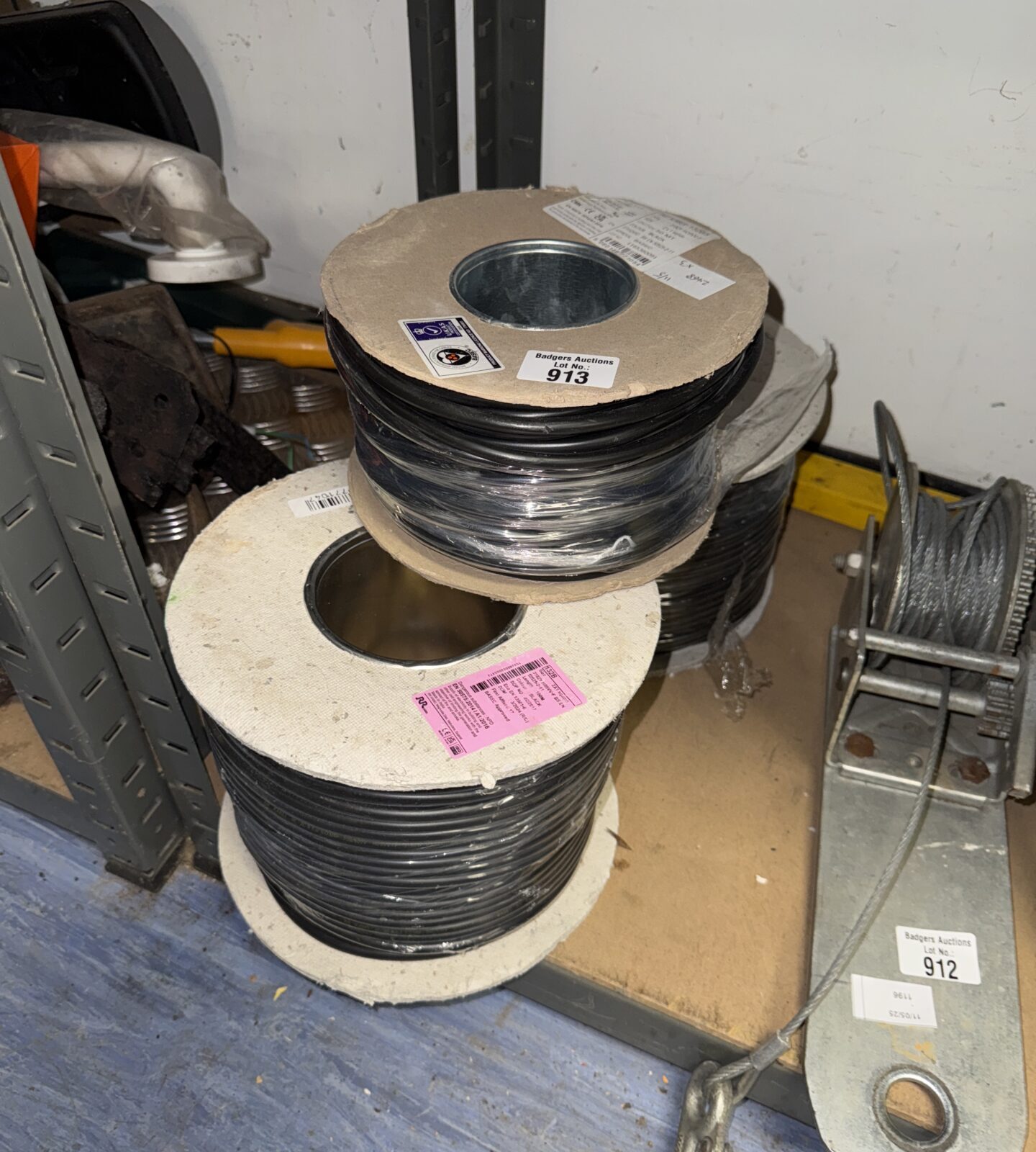 Three new reels of two core electrical cable