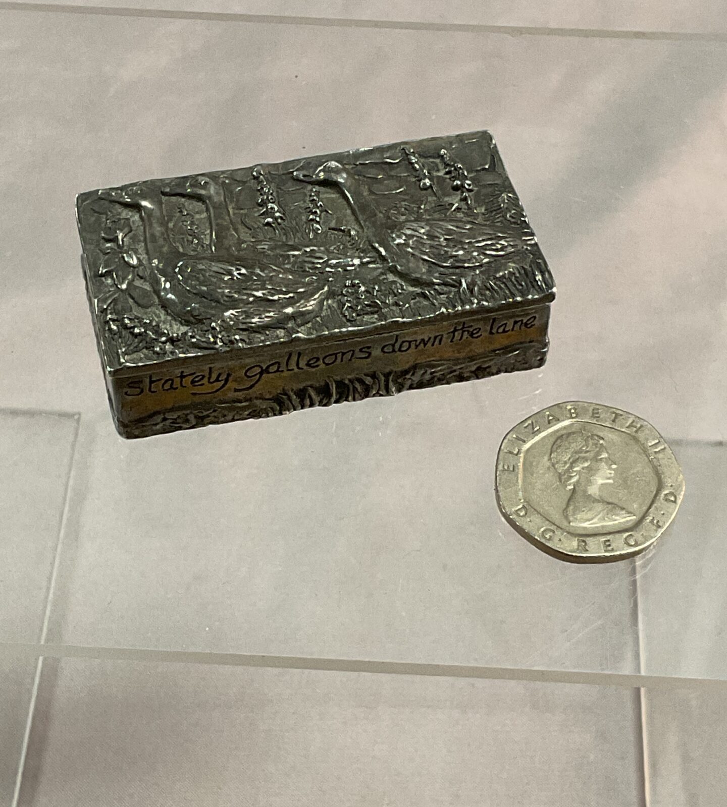 Silver scenes trinket box embossed with geese