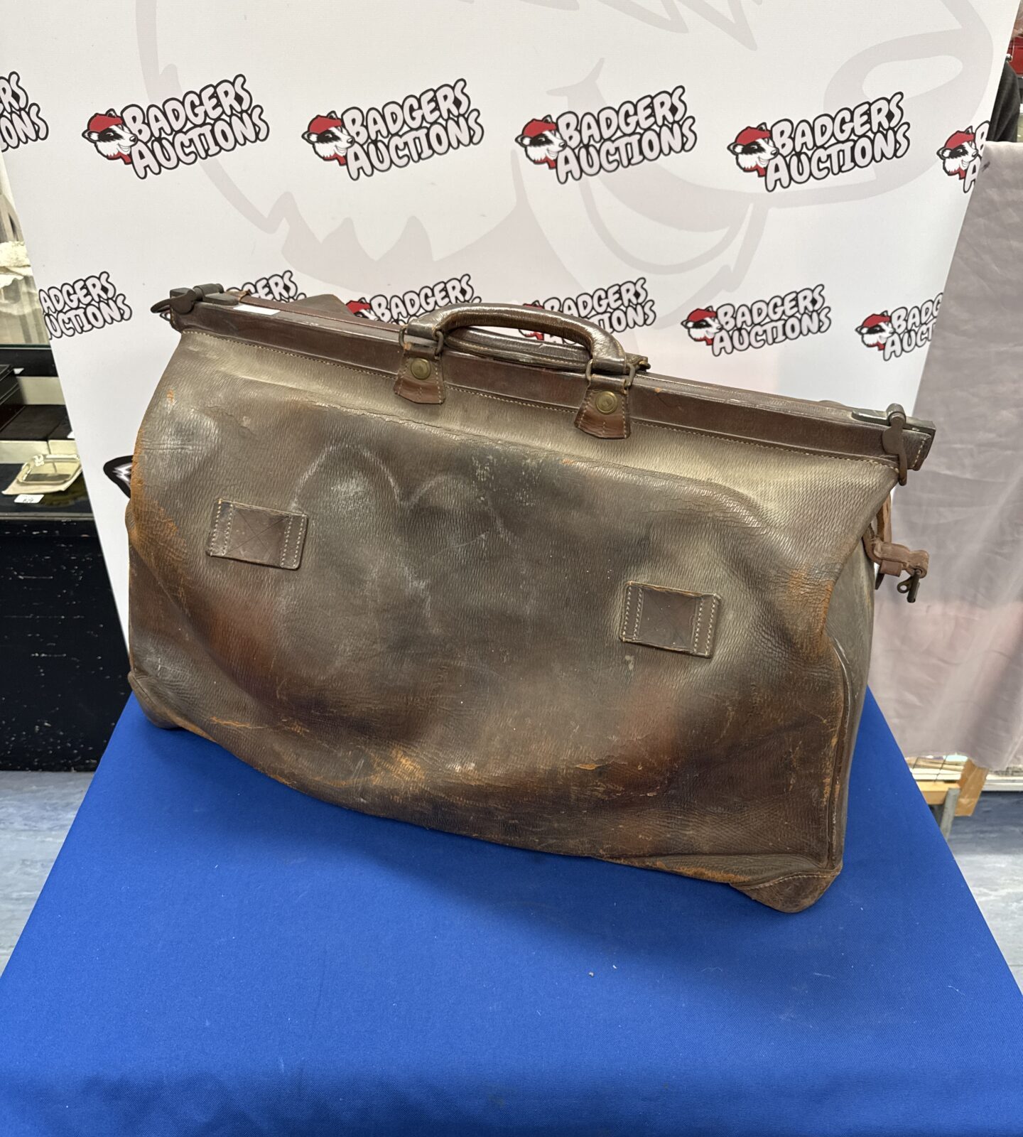 Large antique leather hold-all