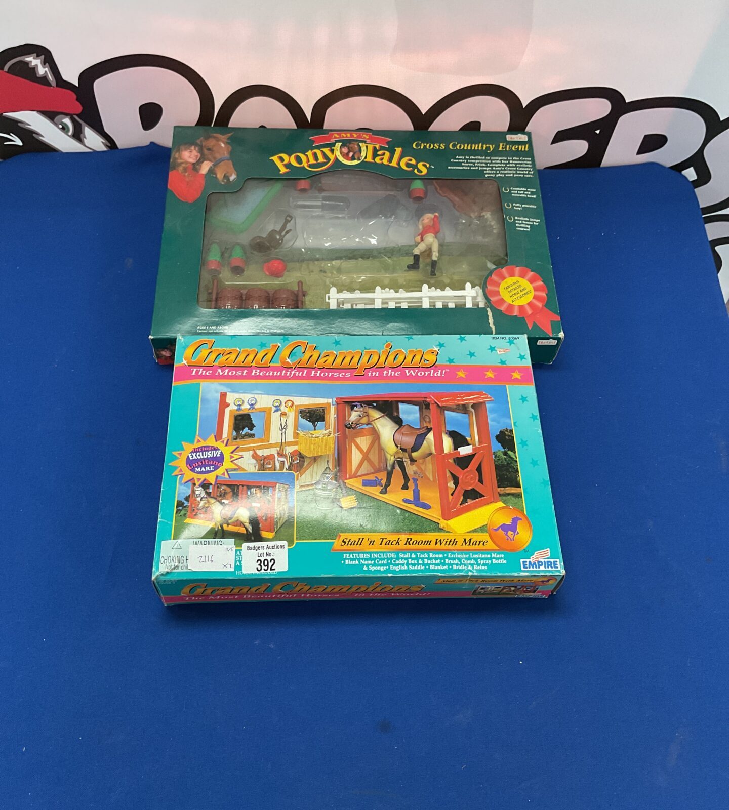 Retro Bluebird amys ponytales cross country event playset incomplete and retro empire grand champions stall n track room with mare set