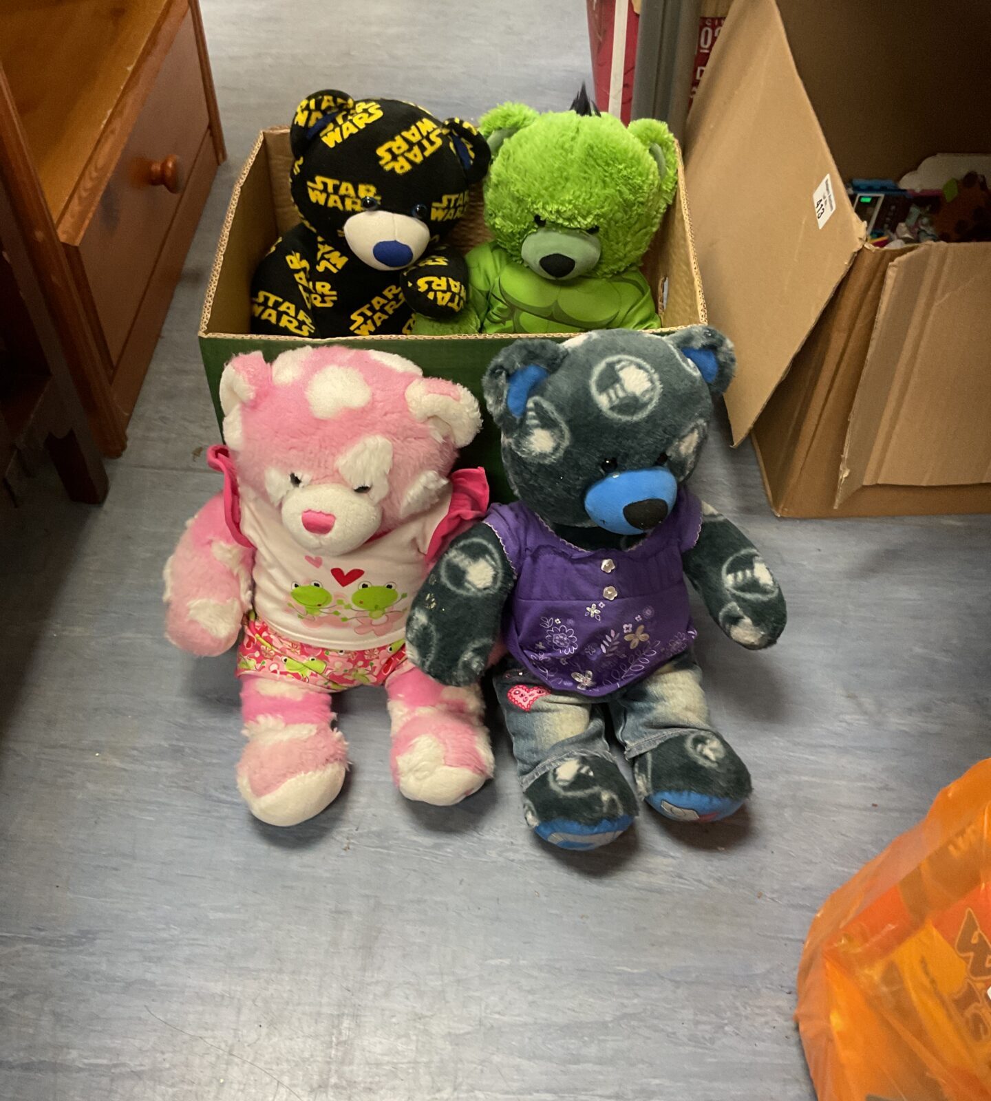 Box of build a bear teddies inc marvel and star wars