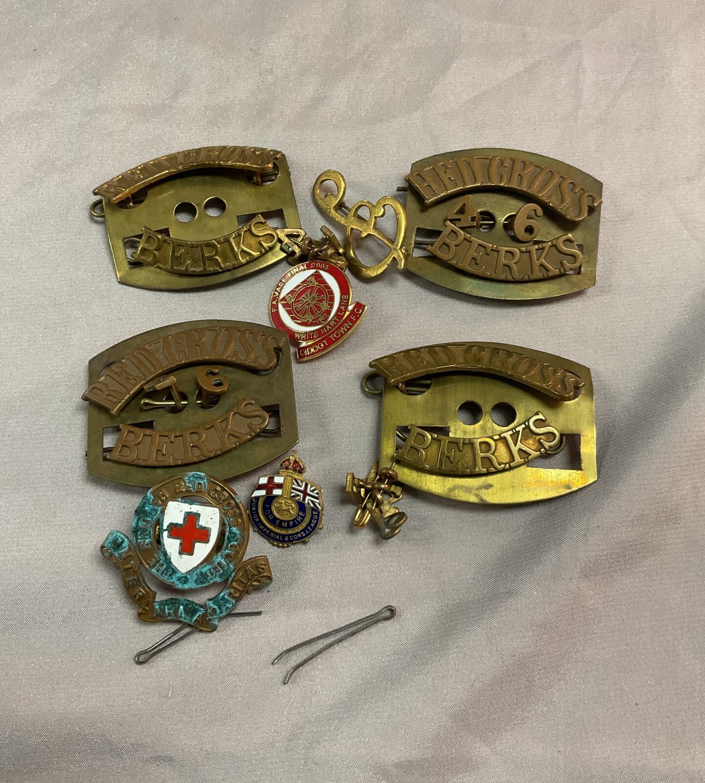 Four WW2 Brass Red Cross Berk’s Shoulder Titles