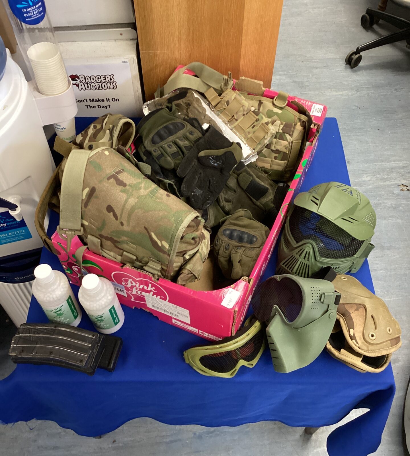 Quantity of air soft gear inc face masks, gloves & assorted padding & clips with BBs