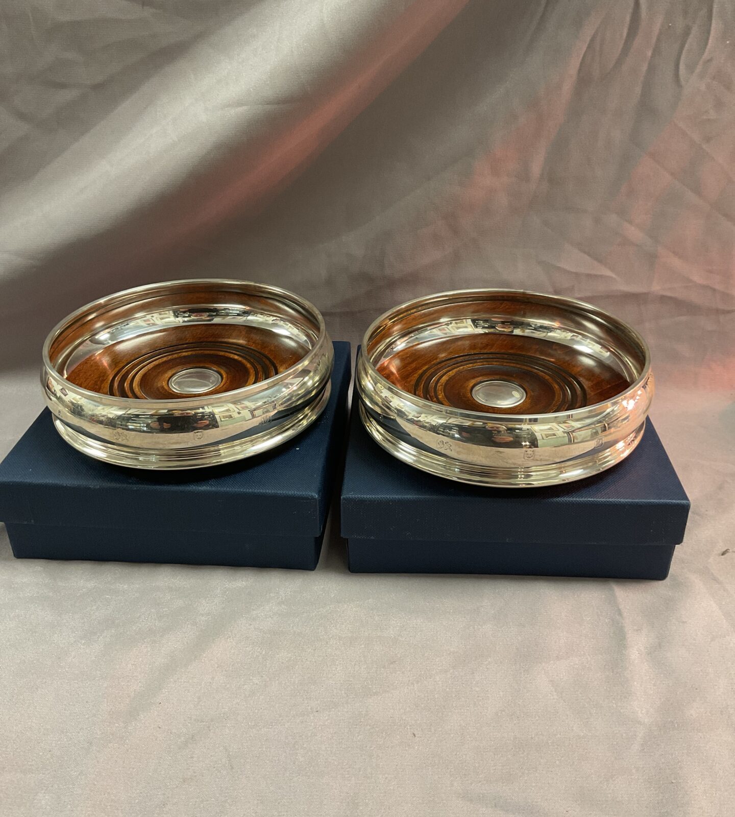 Pair of Hallmarked 5” Silver Wine Bottle Coasters