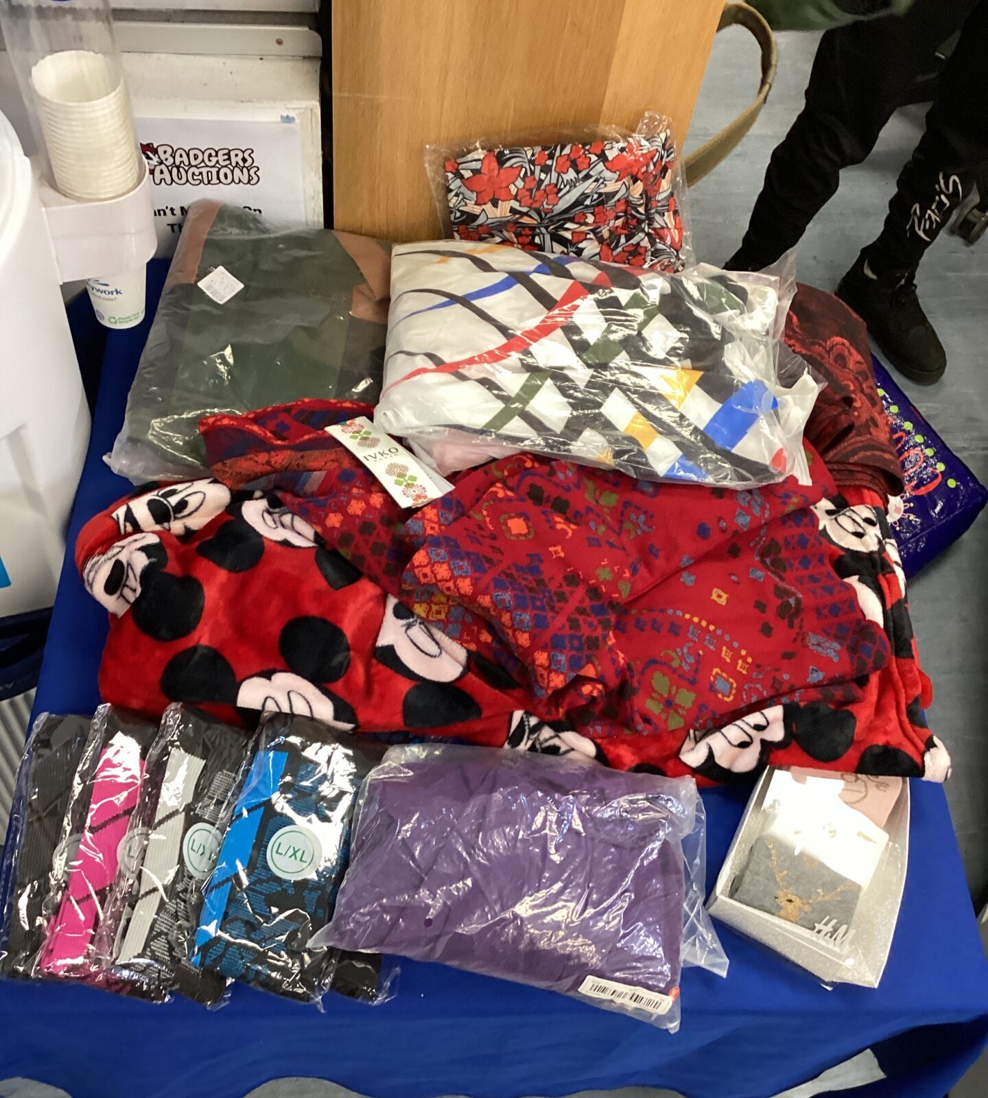 Two bags of mostly new clothes inc travel socks, mini mouse oodie & new cardigan