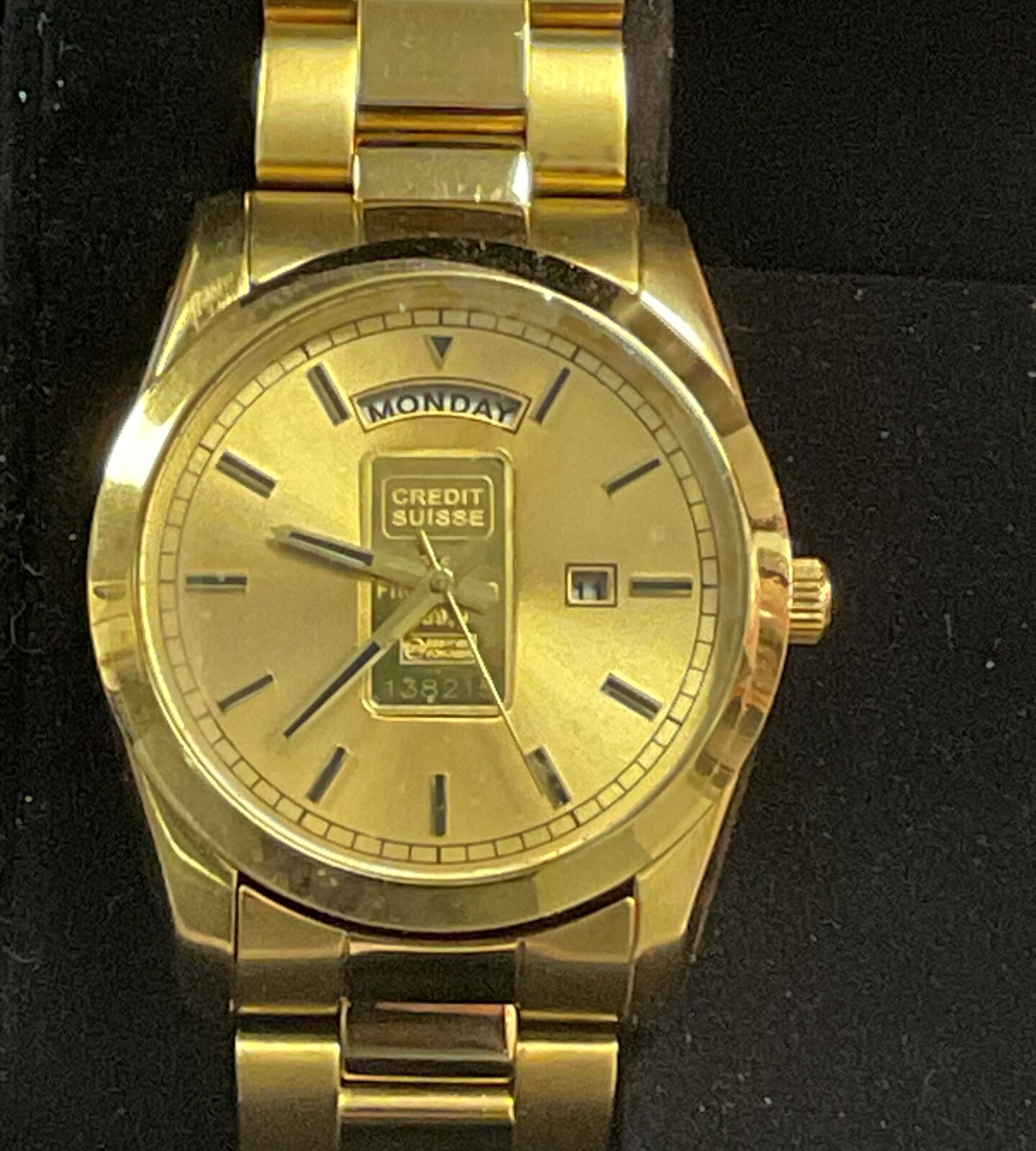 The Swiss Ingot Watch Collection quartz watch inset with Credit Suisse 1g Fine Gold ingot