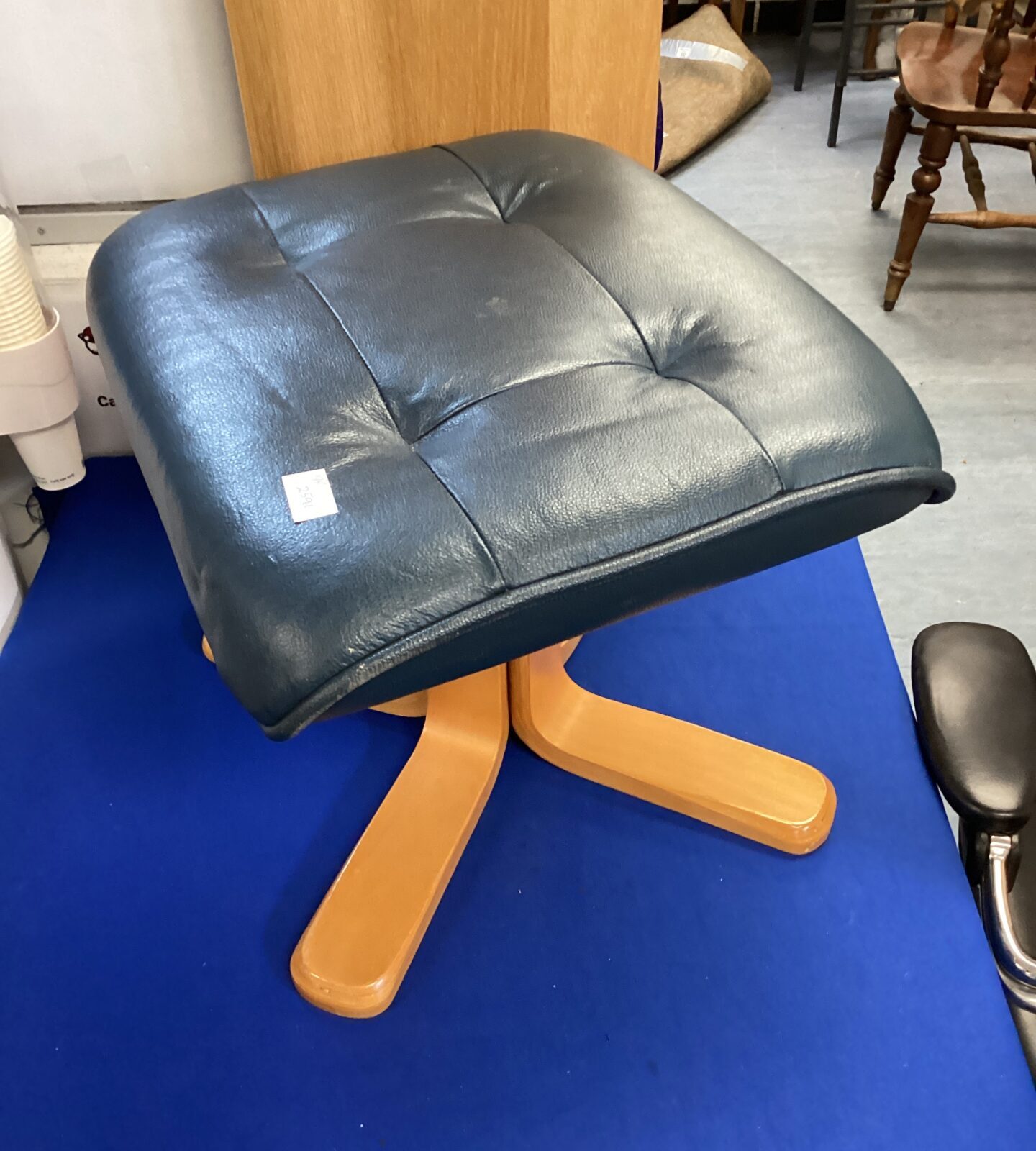 Blue leather topped foot rest