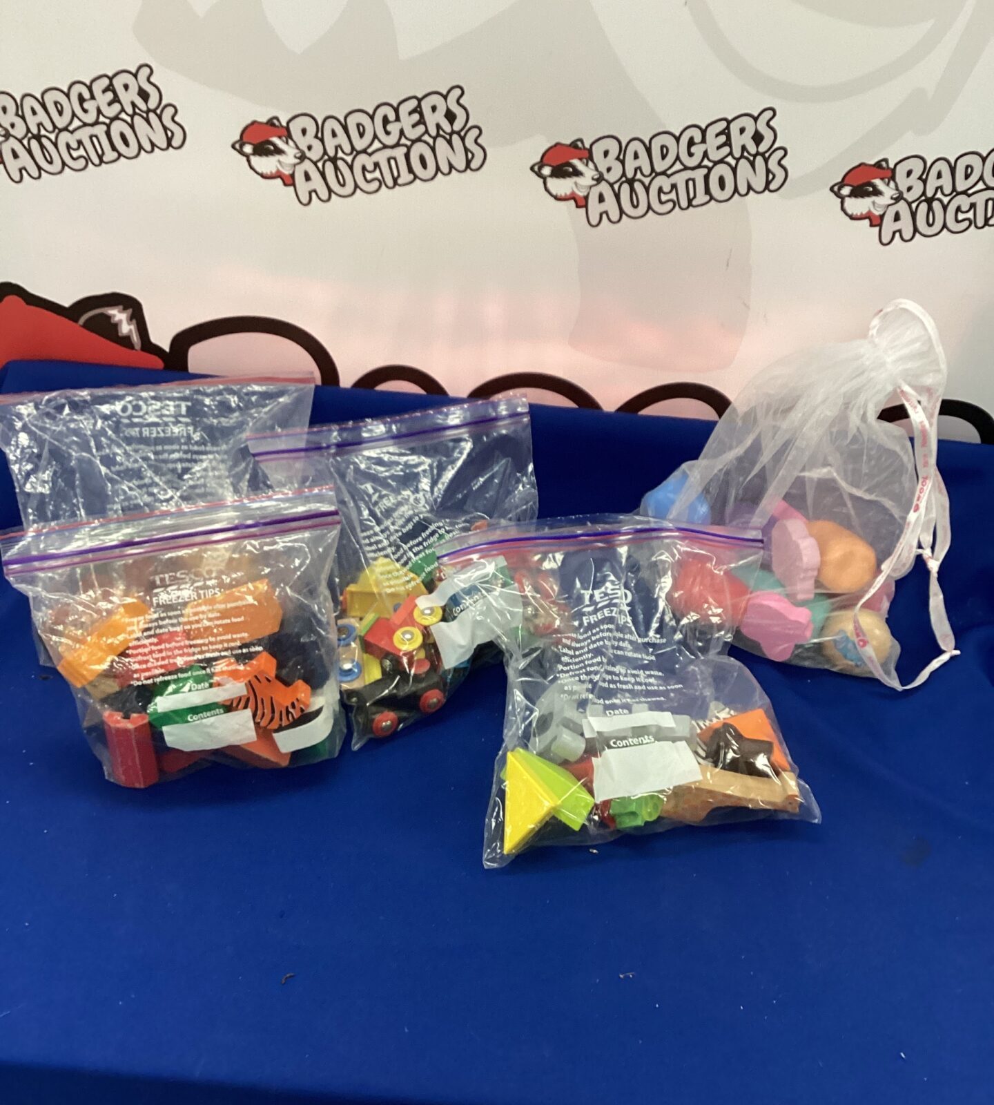 Selection of childs wooden building blocks and trains