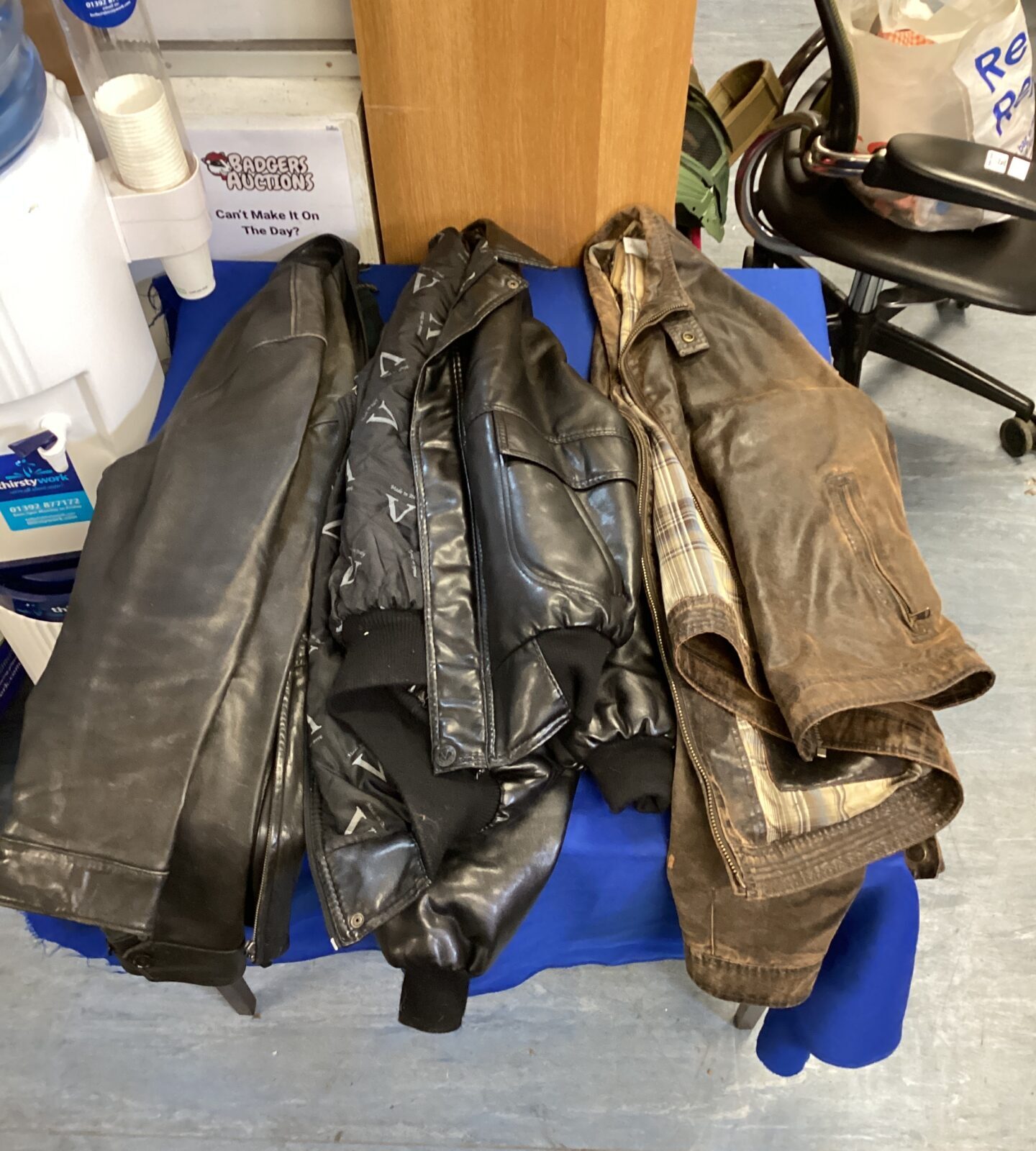 Three genuine leather jackets inc ralph lauren XL, marks & spencer XL & V collection M