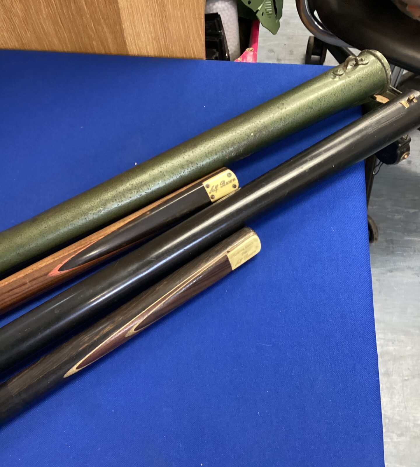 Two snooker cues used by Alf Brown