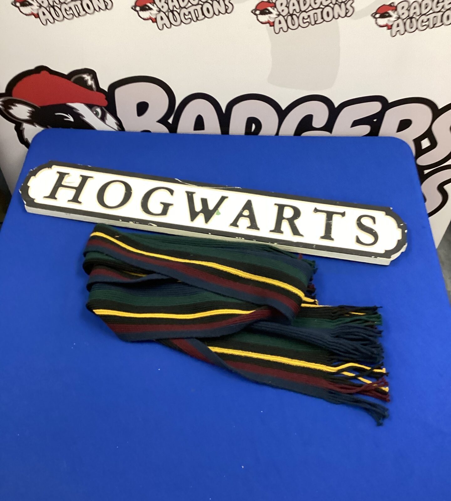 Hogwarts street sign with harry potter style scarf