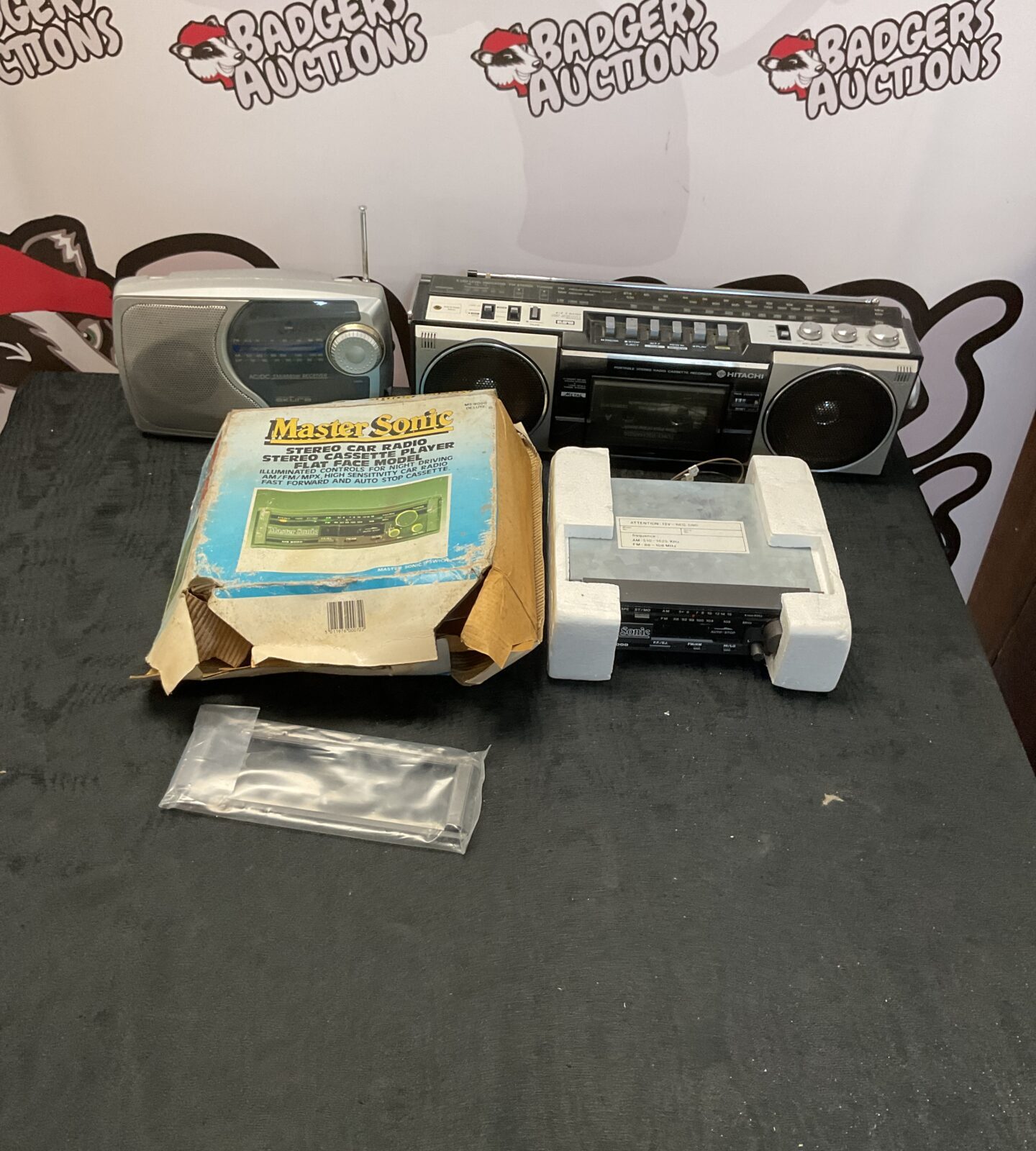 Three radios inc Hitachi and master sonic car radio