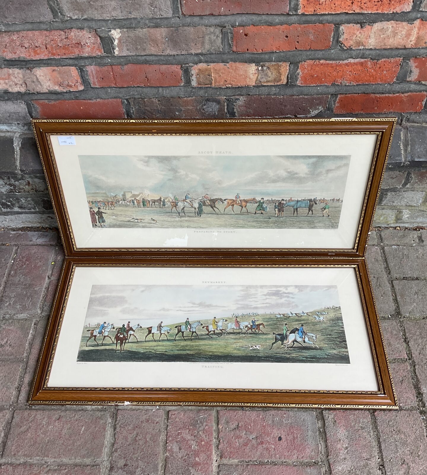 Pair of henry alkin newmarket races framed engravings titled training & preparing to start