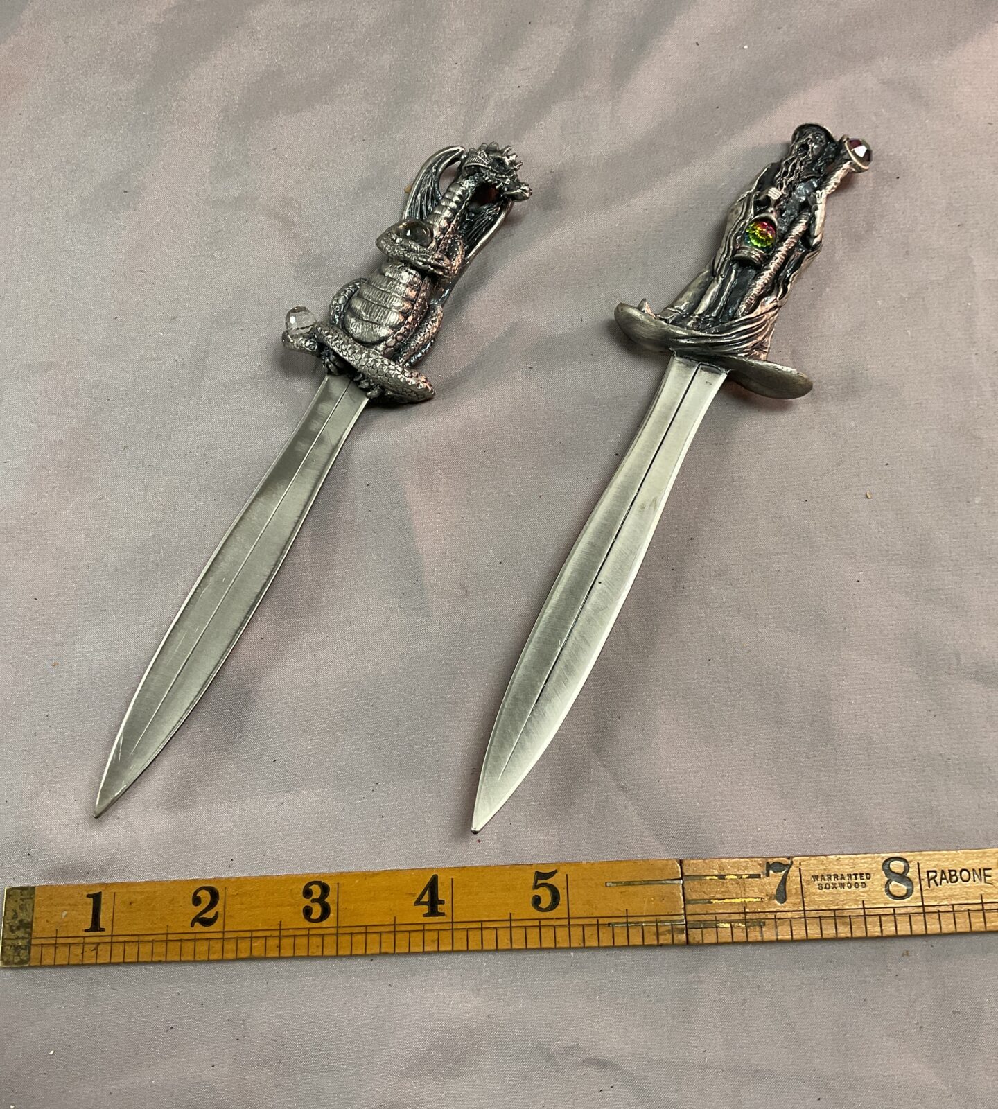 Two Pewter Fantasy Wizzard and Dragon Paper Knife
