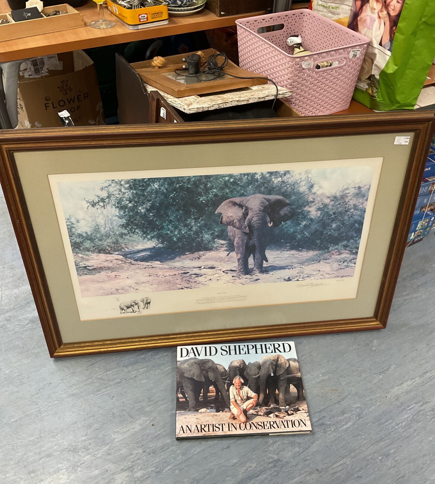 Large david shepherd signed print of an elephant titled tembo mzee with an artist in conversation book