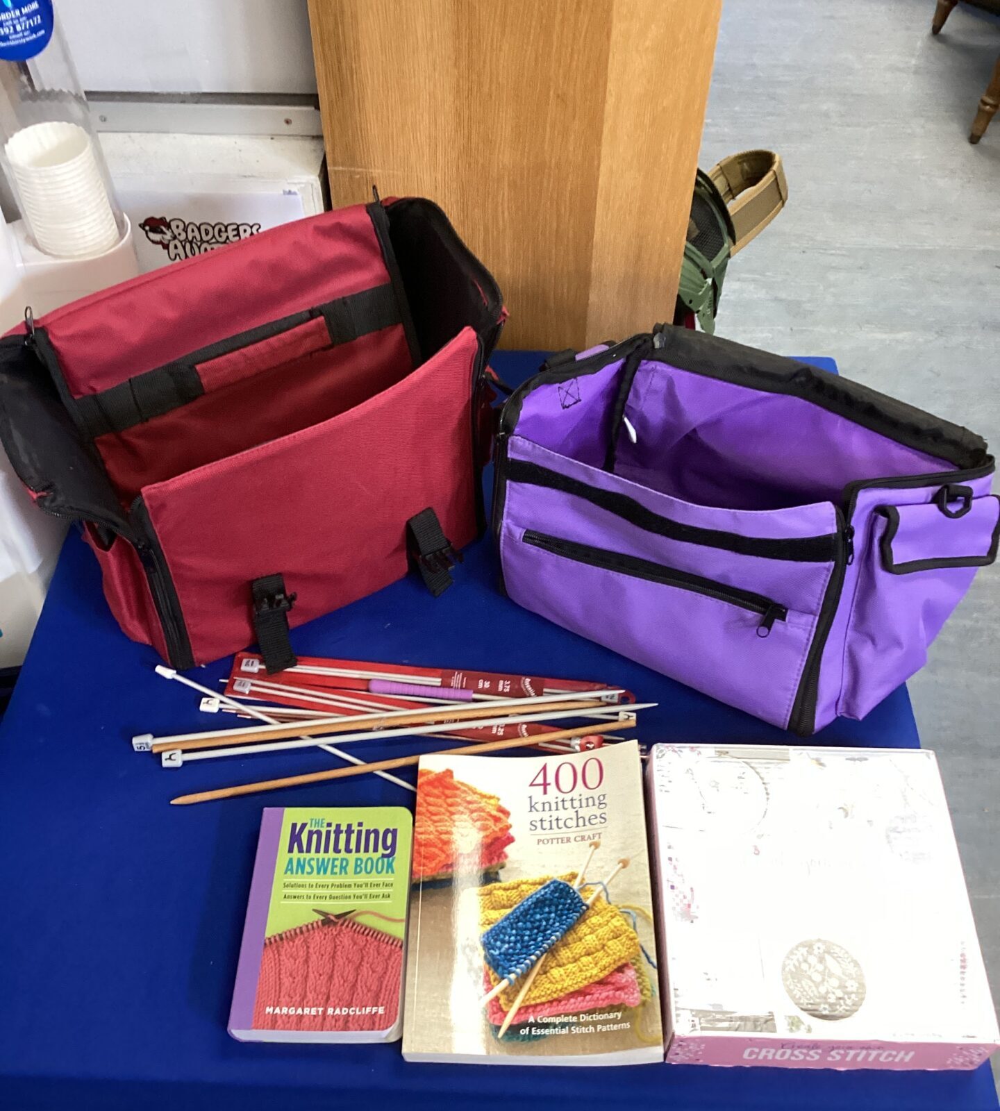 Two craft bags inc create and craft with knitting books & needles