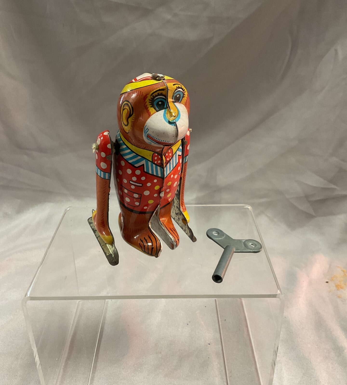 Vintage Tin Plate Clockwork Acrobat Monkey