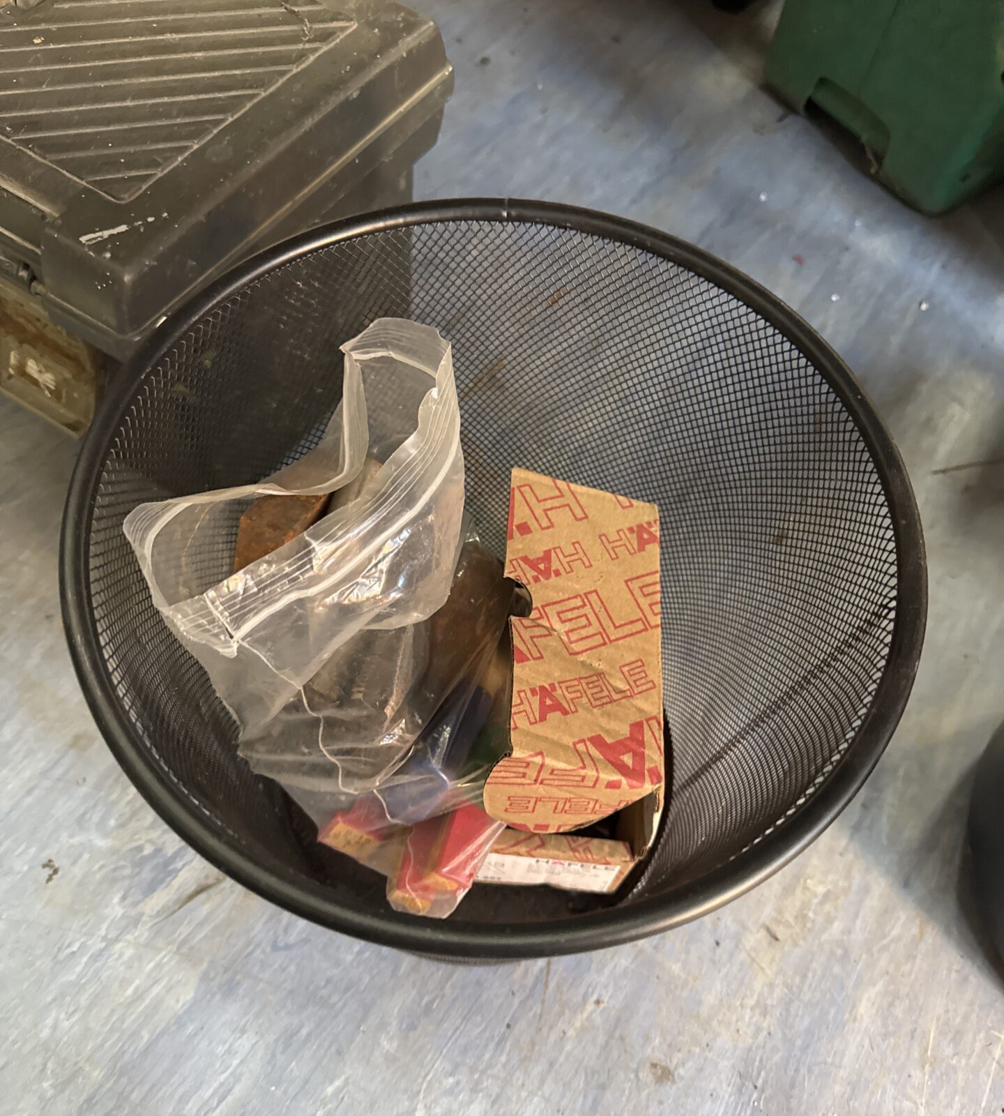 Basket with selection of thick drill/router bits