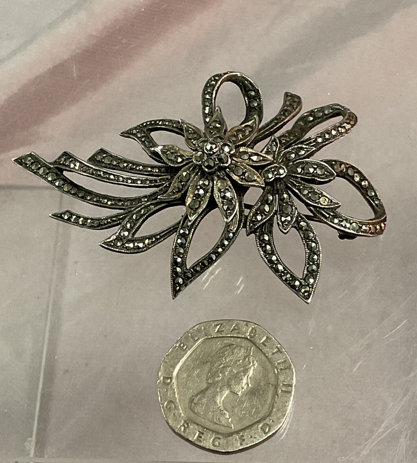 925 silver macasite brooch