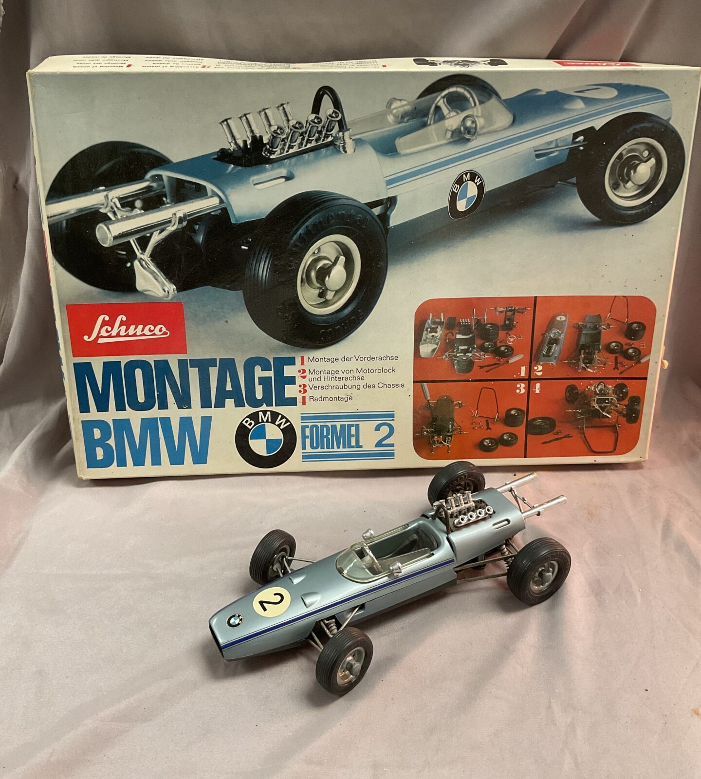 Vintage Schuco Montage BMW F2 Clockwork Race car in Original Box