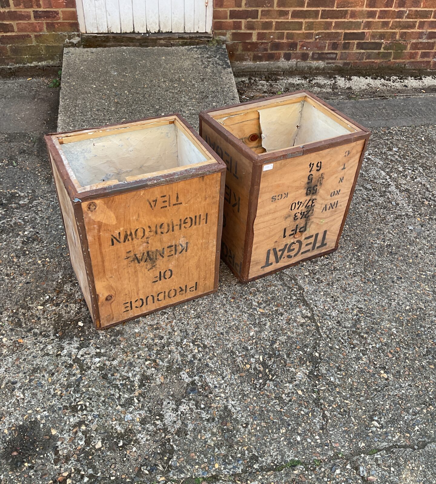 Two large vintage tea crates