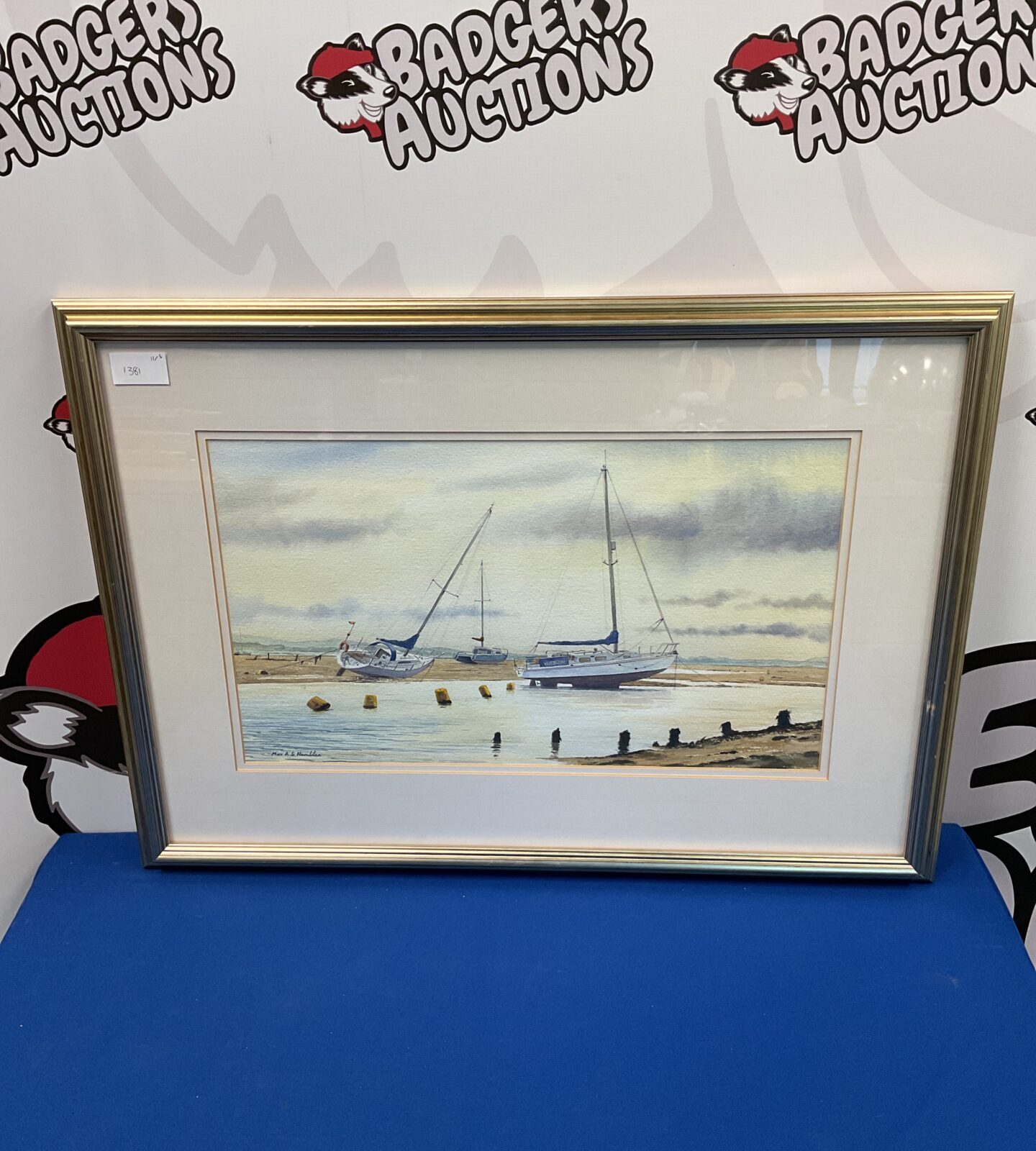 max a s hamblen watercolour of yachts at low tide