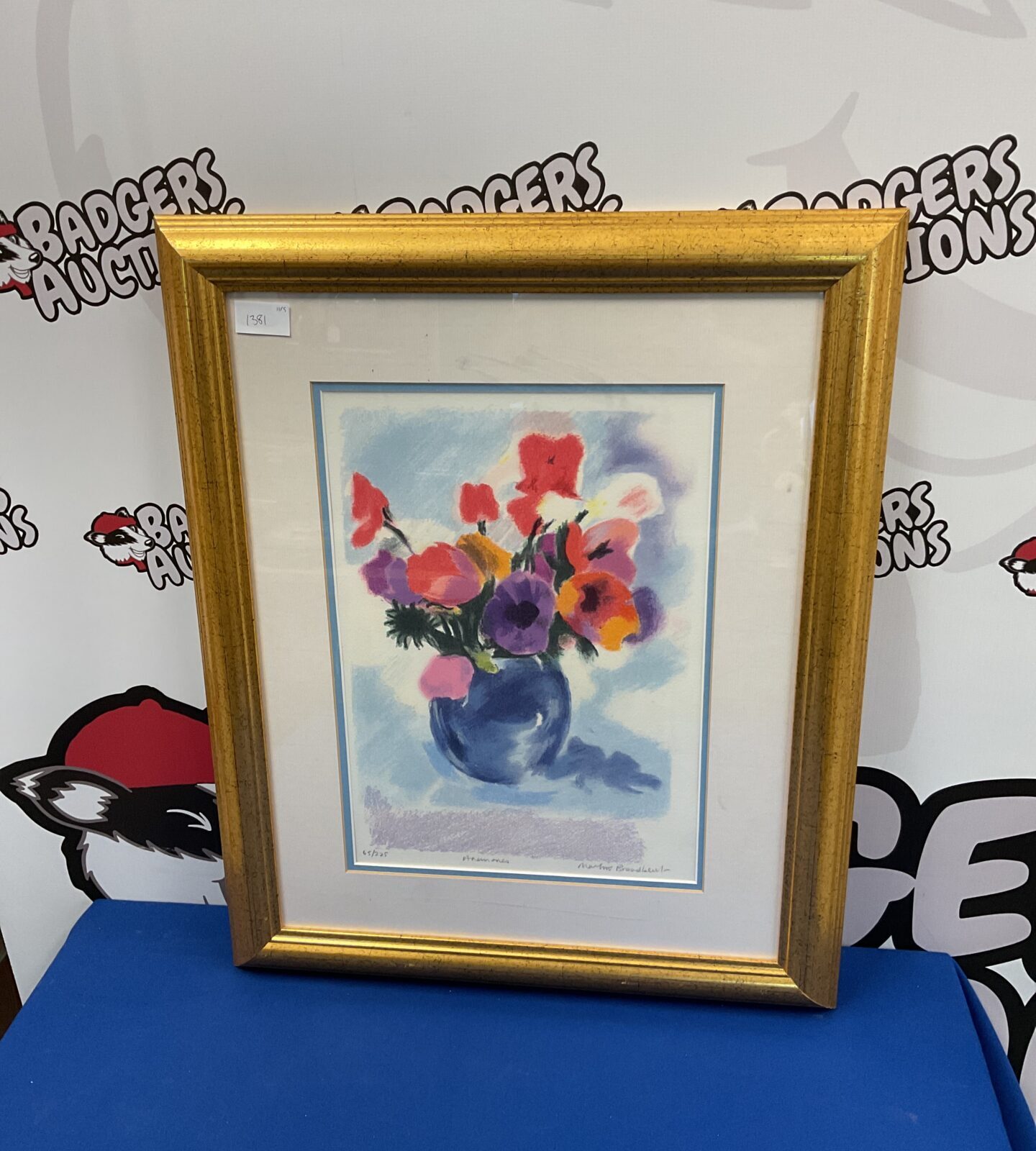 martin broardbent ltd ed still life lithograph print of anemones