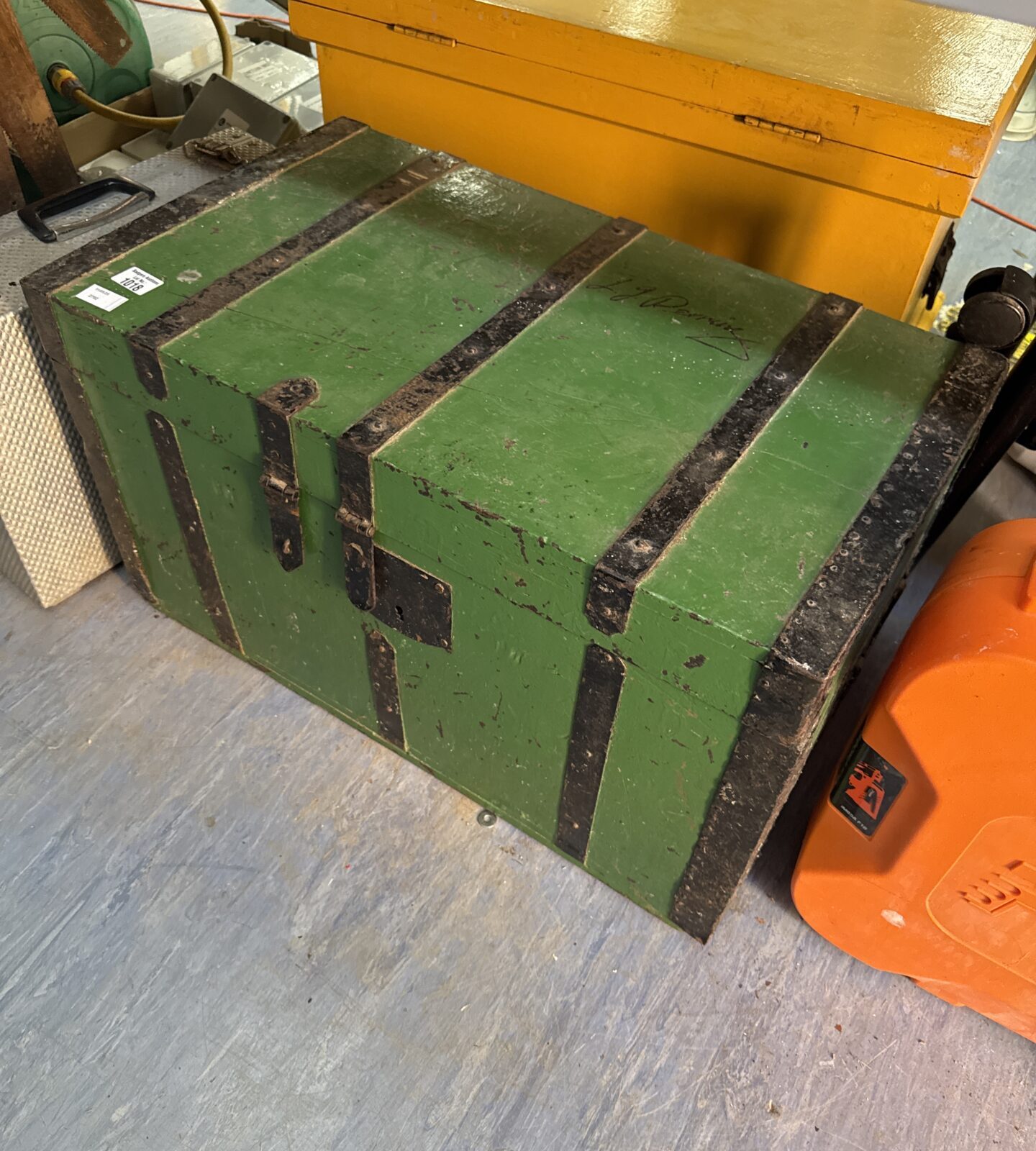 Large vintage iron banded chest