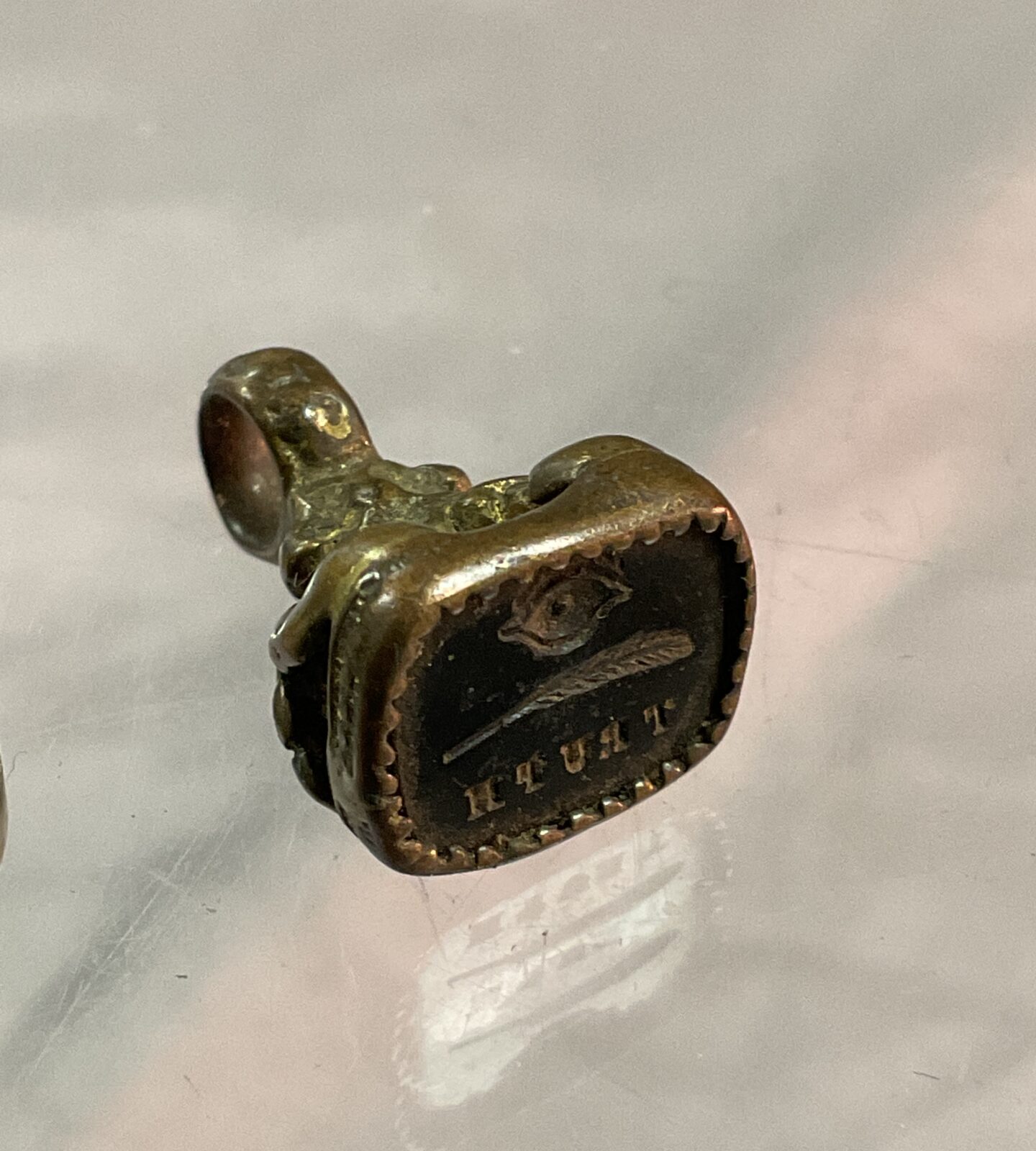Antique Masonic All seeing eye with feather and truth engraved Seal fob