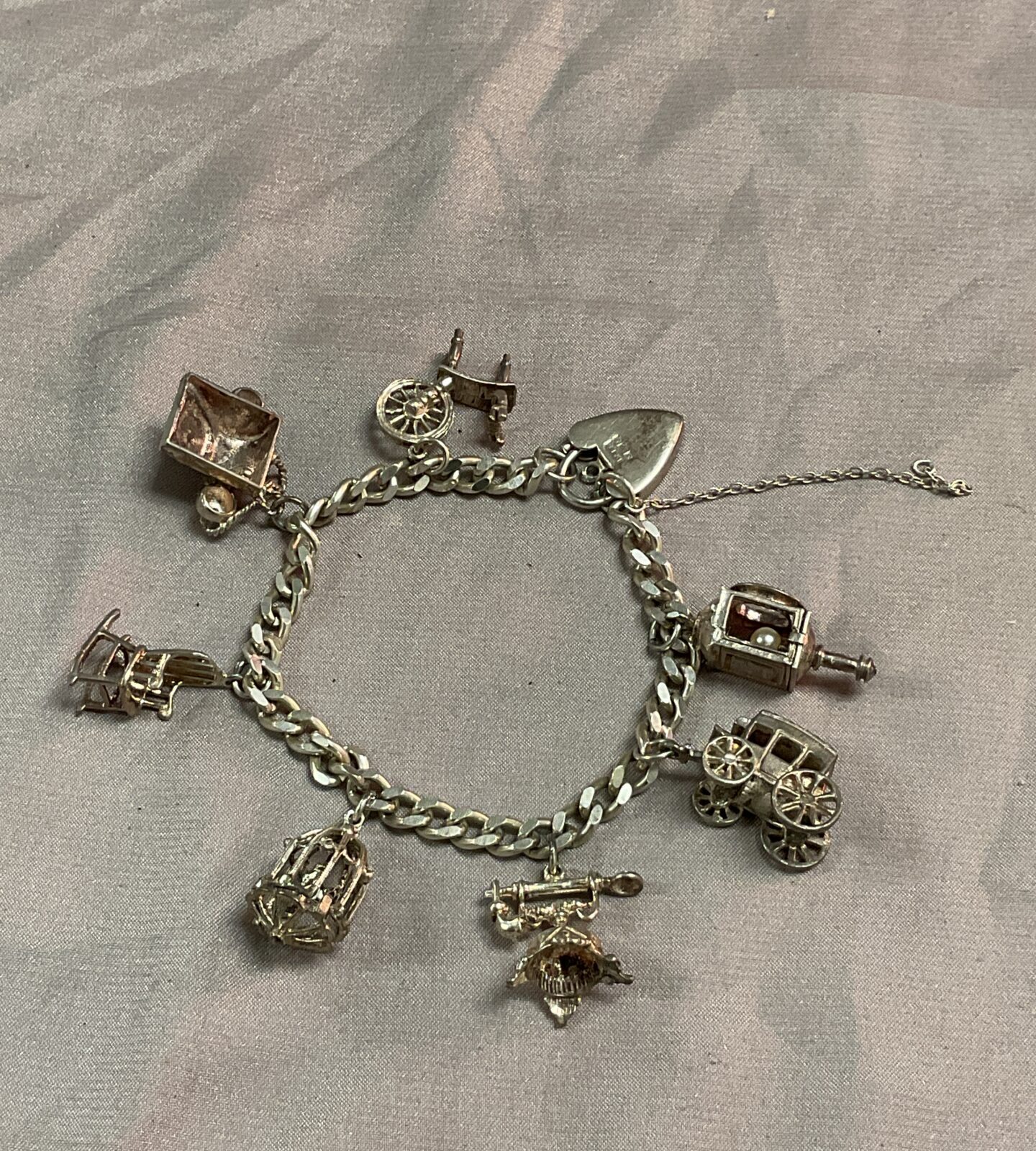Hallmarked Silver Charm Bracelet 36.9g