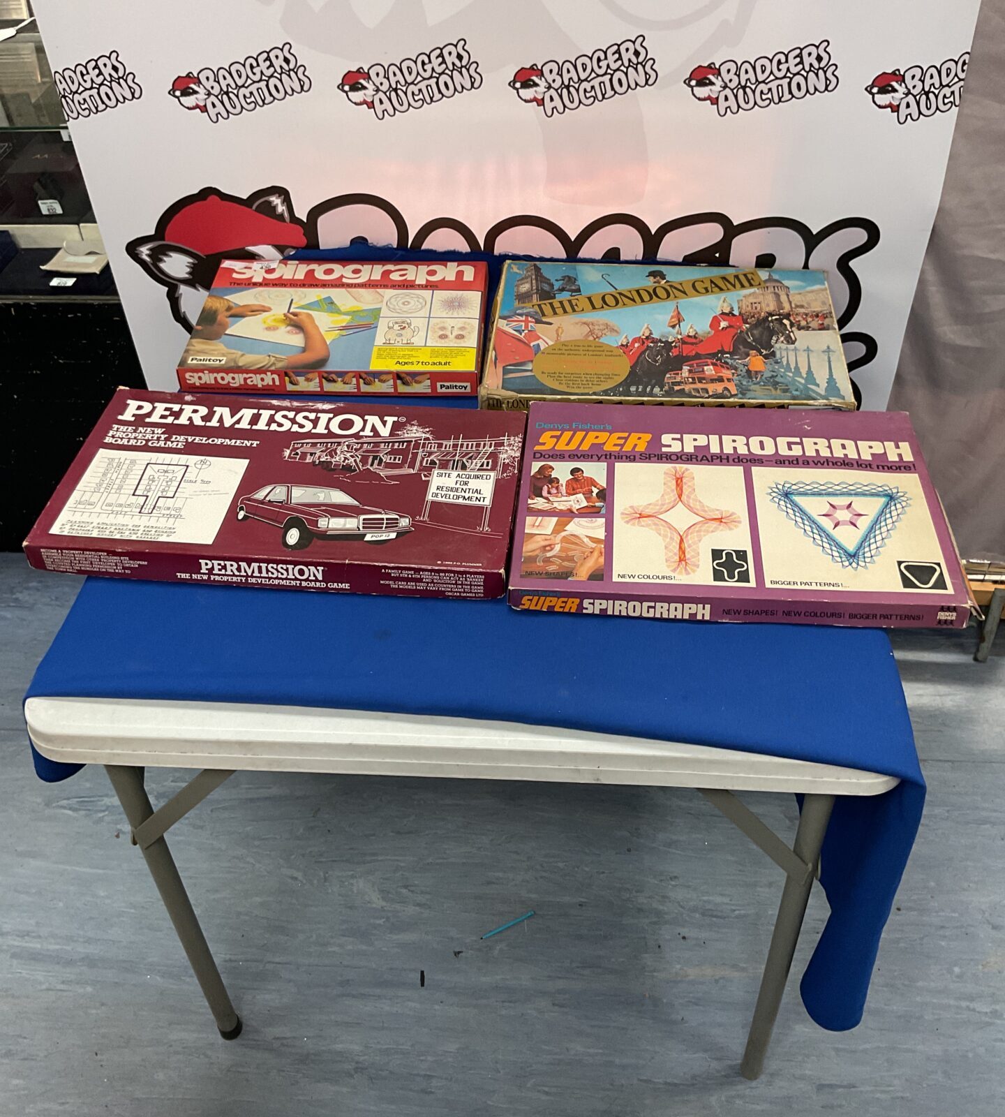 Selection of vintage board games inc London Game and spirograph