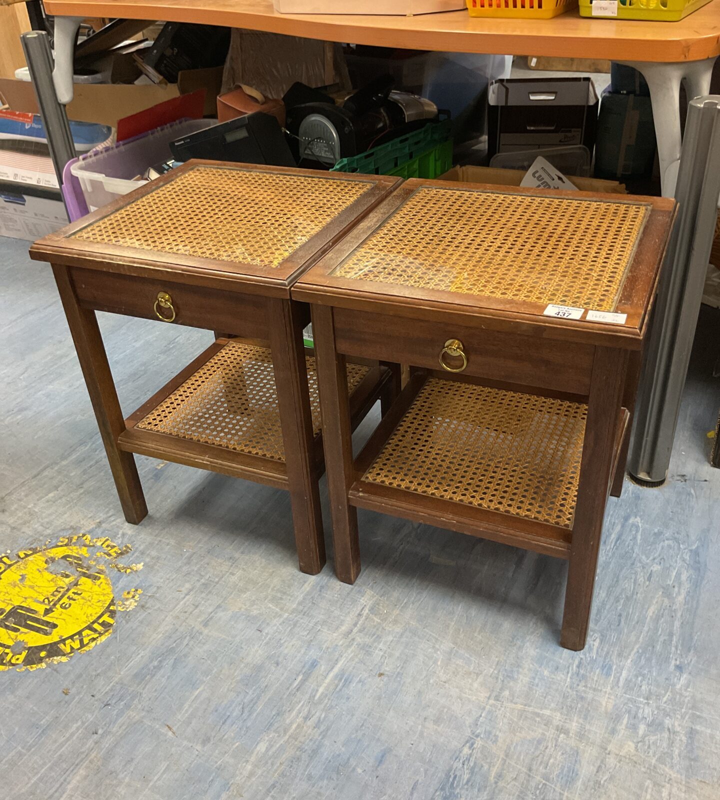 Two vintage mahogany glass topped bedside cabinets