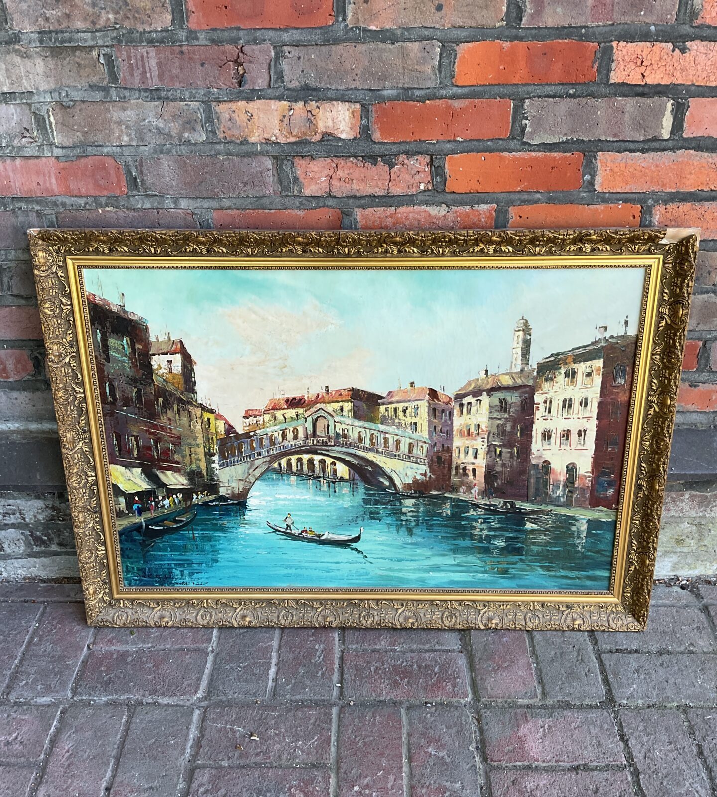 Large gilt framed oil painting of the Venice canals signed dreossi