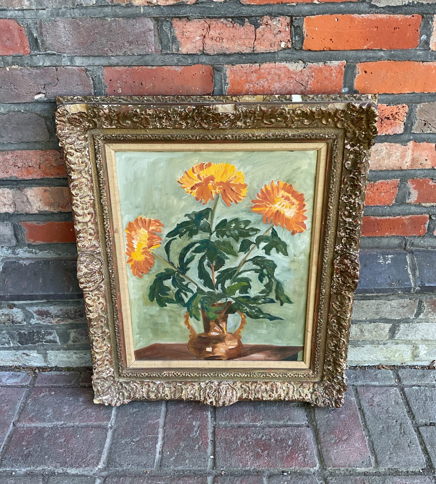 Original still life oil painting of flowers in vase