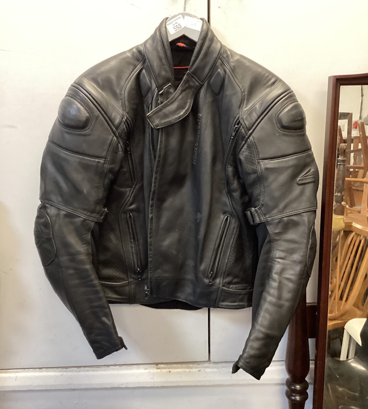 Hein gericke black leather motorcycle jacket size 52