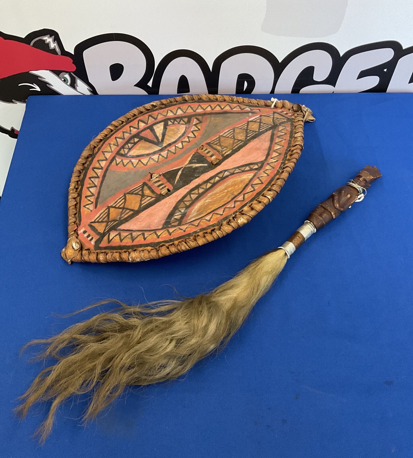 Tribal African hide shield & fly swatter
