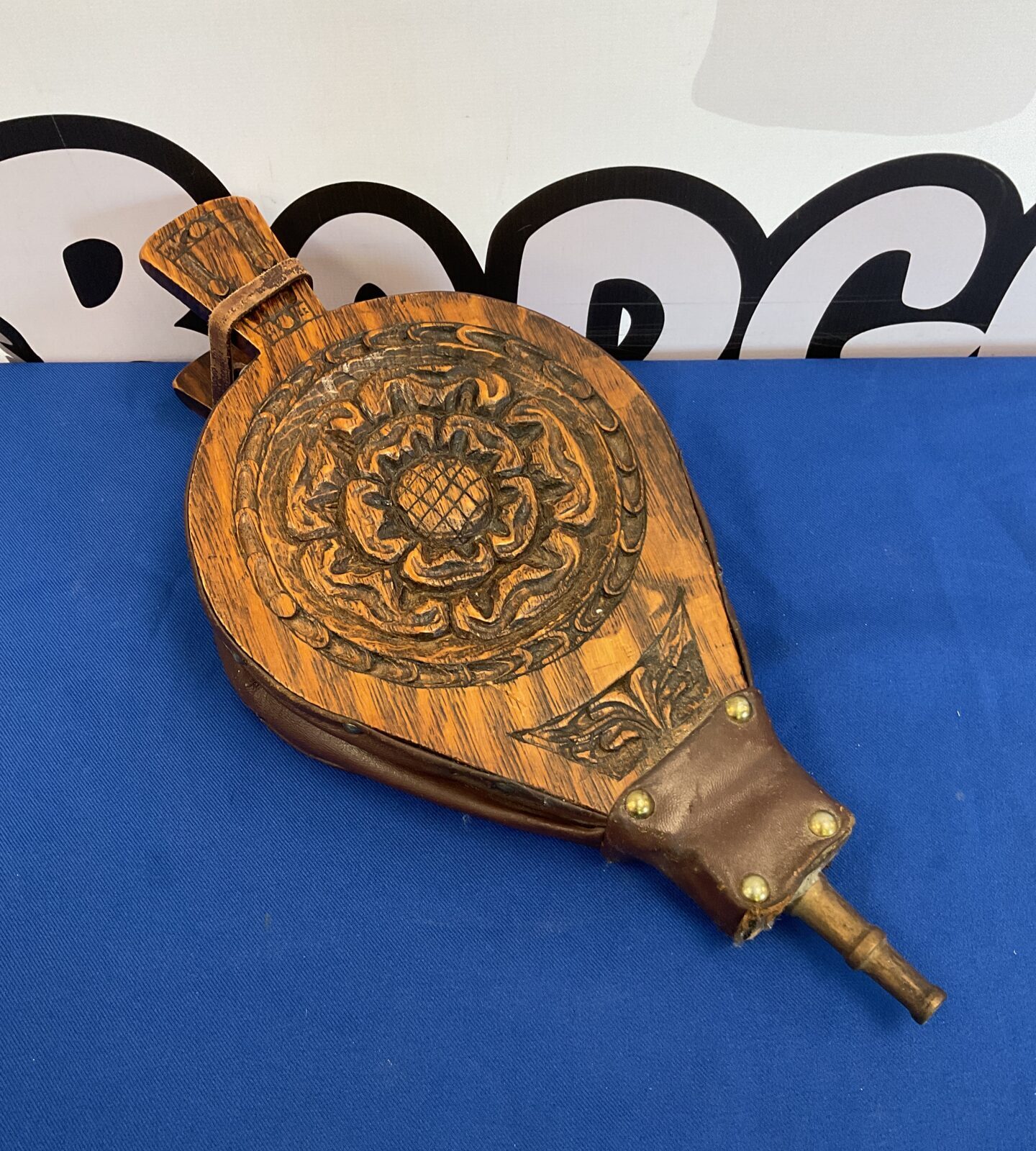 Carved oak english rose fireplace bellows