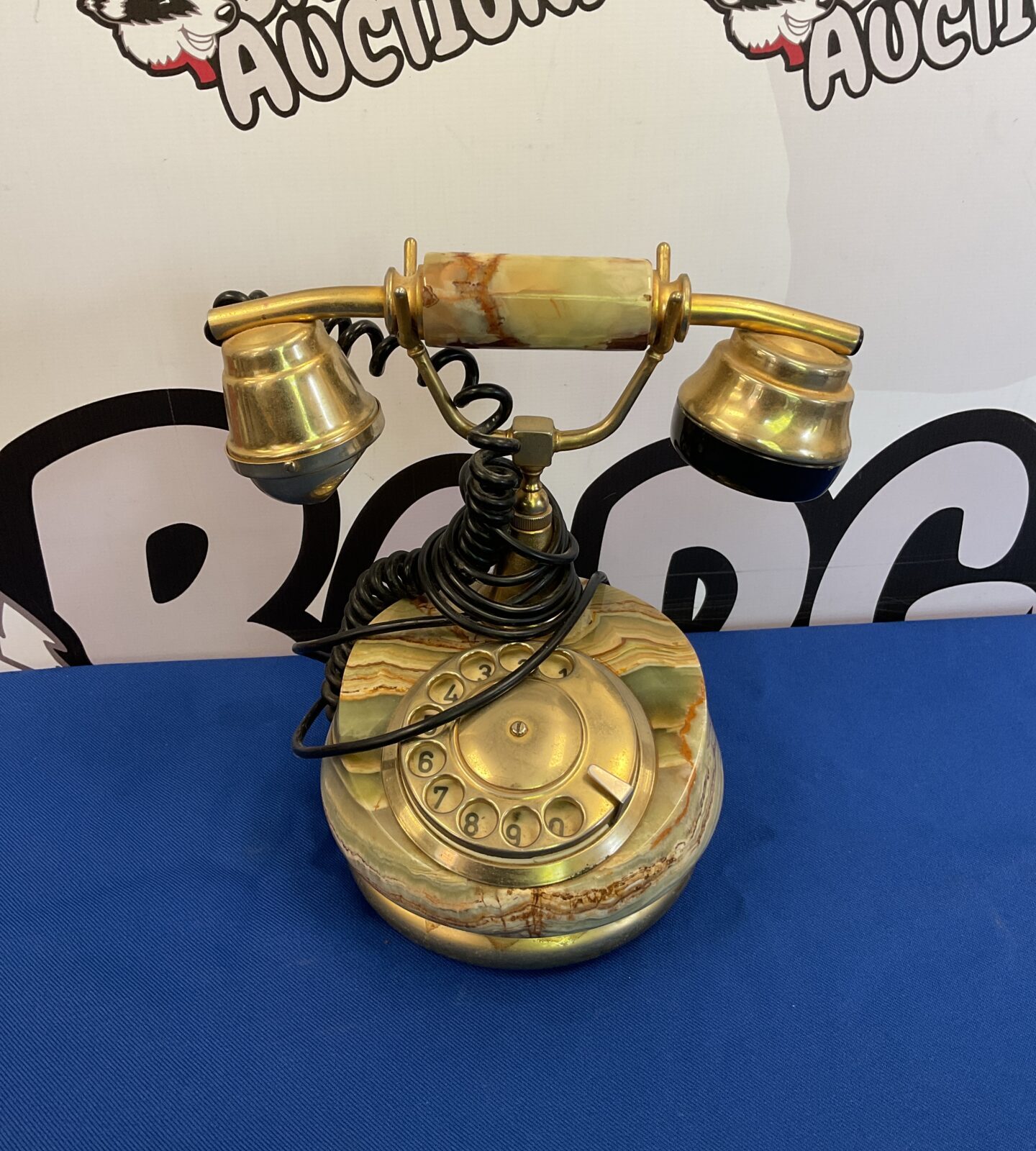 Vintage marble & brass rotary telephone
