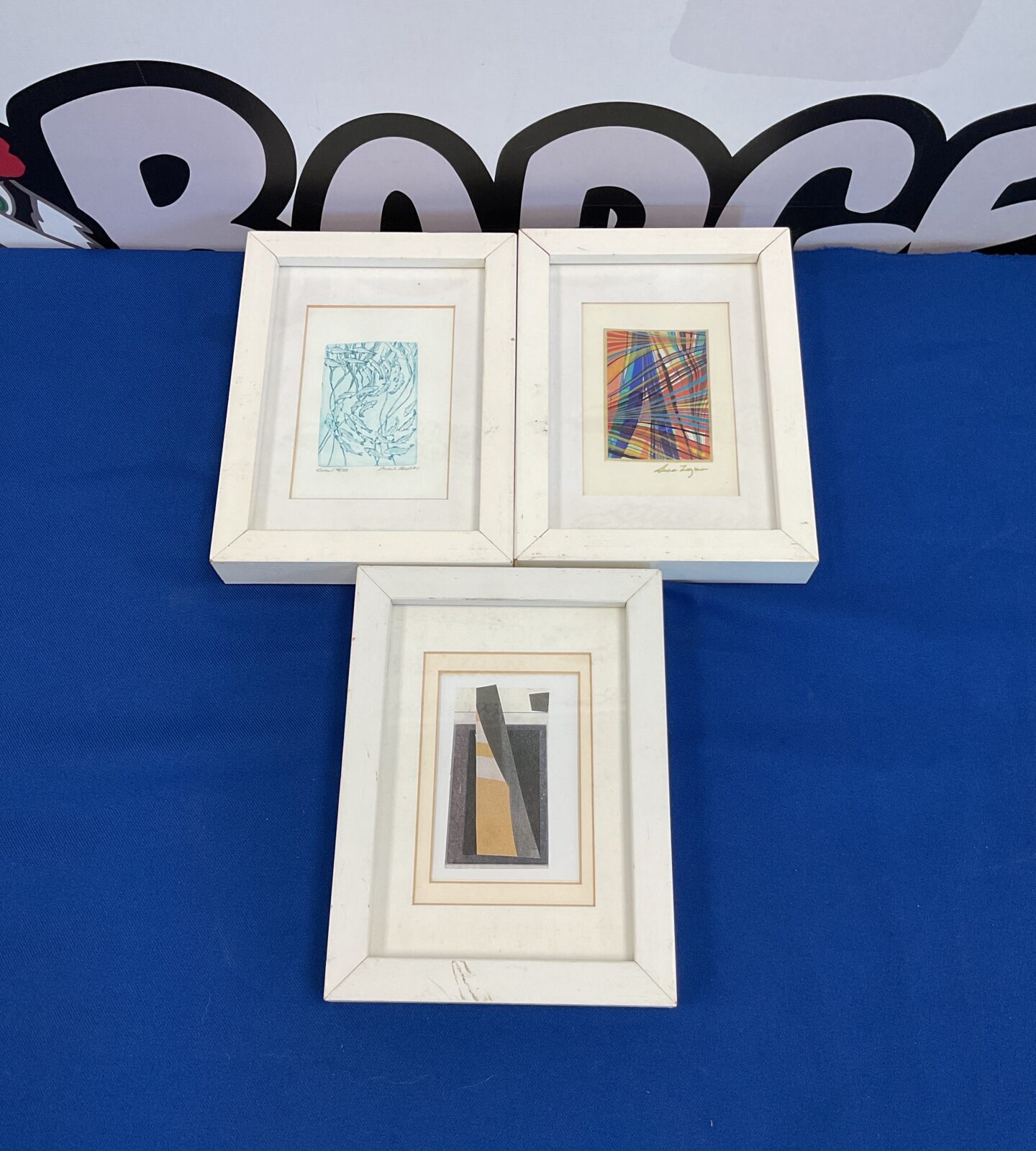 three framed newlyn school etching by michelle Morrell And two oils on card zajec