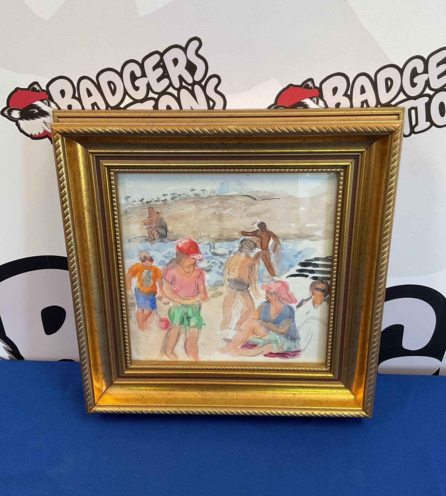 john harvey original newlyn watercolour of children playing on beach