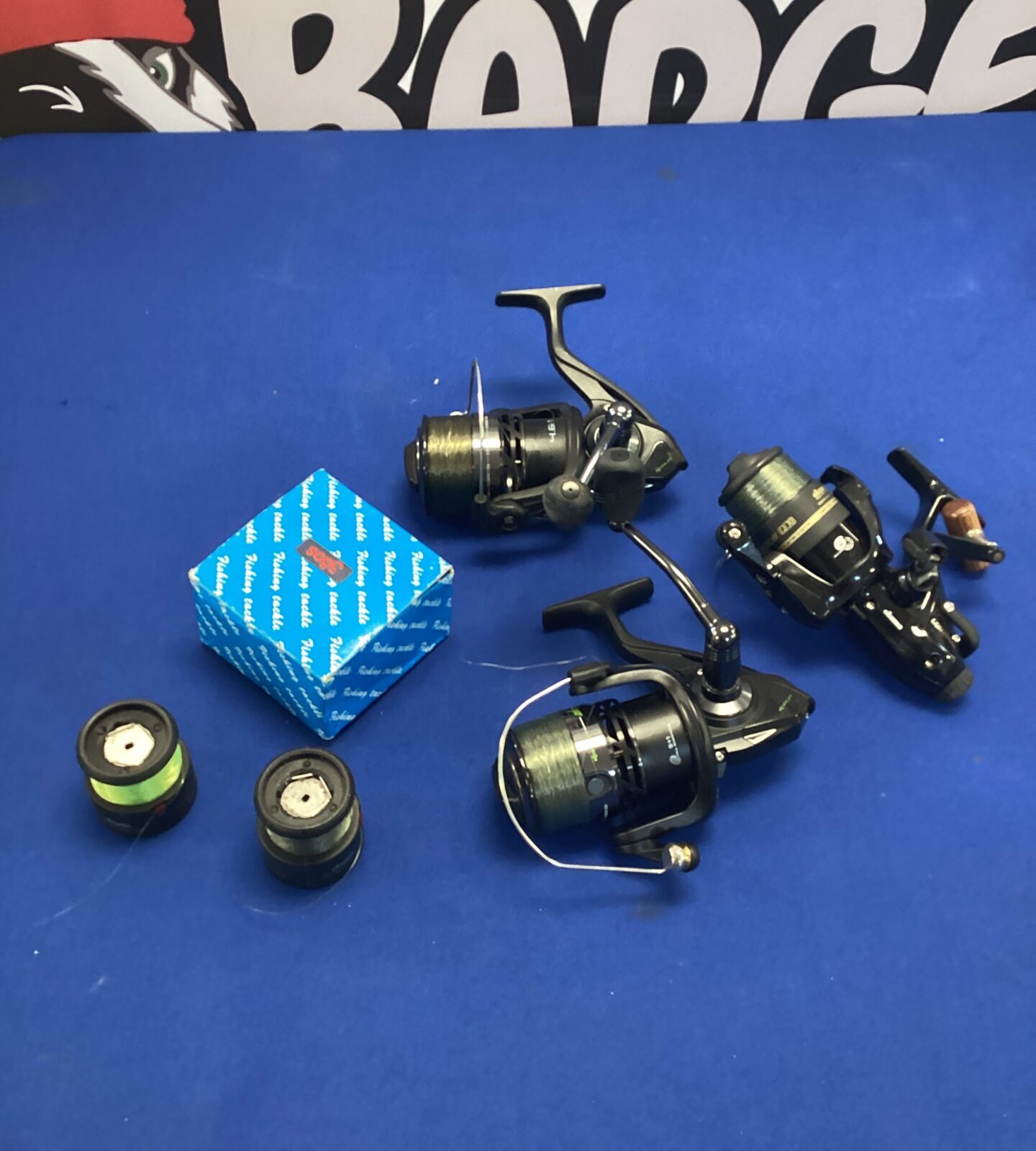 Okuma fishing reel with two lines, two korum zelos fishing reels & vintage angler reel