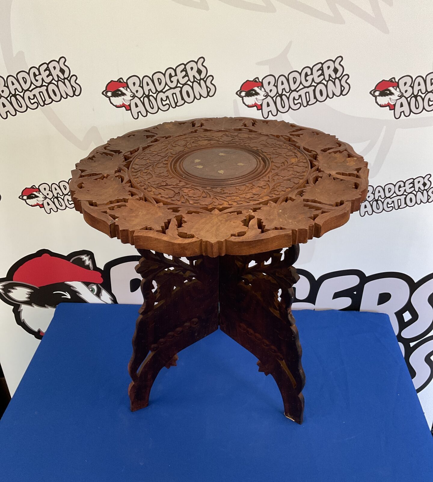 Indian carved wood folding table