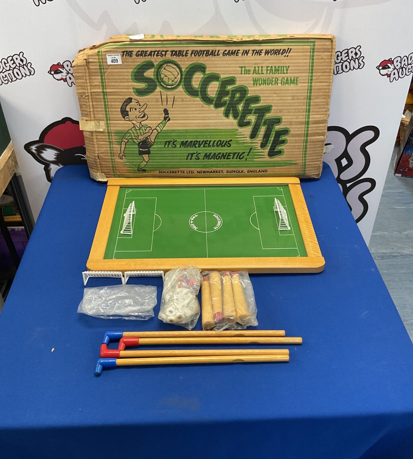 Vintage boxed soccerette game appears complete