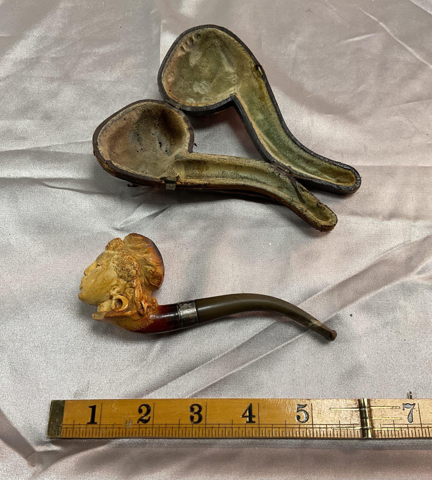 Antique Meerschaum lady head Pipe With Silver collar