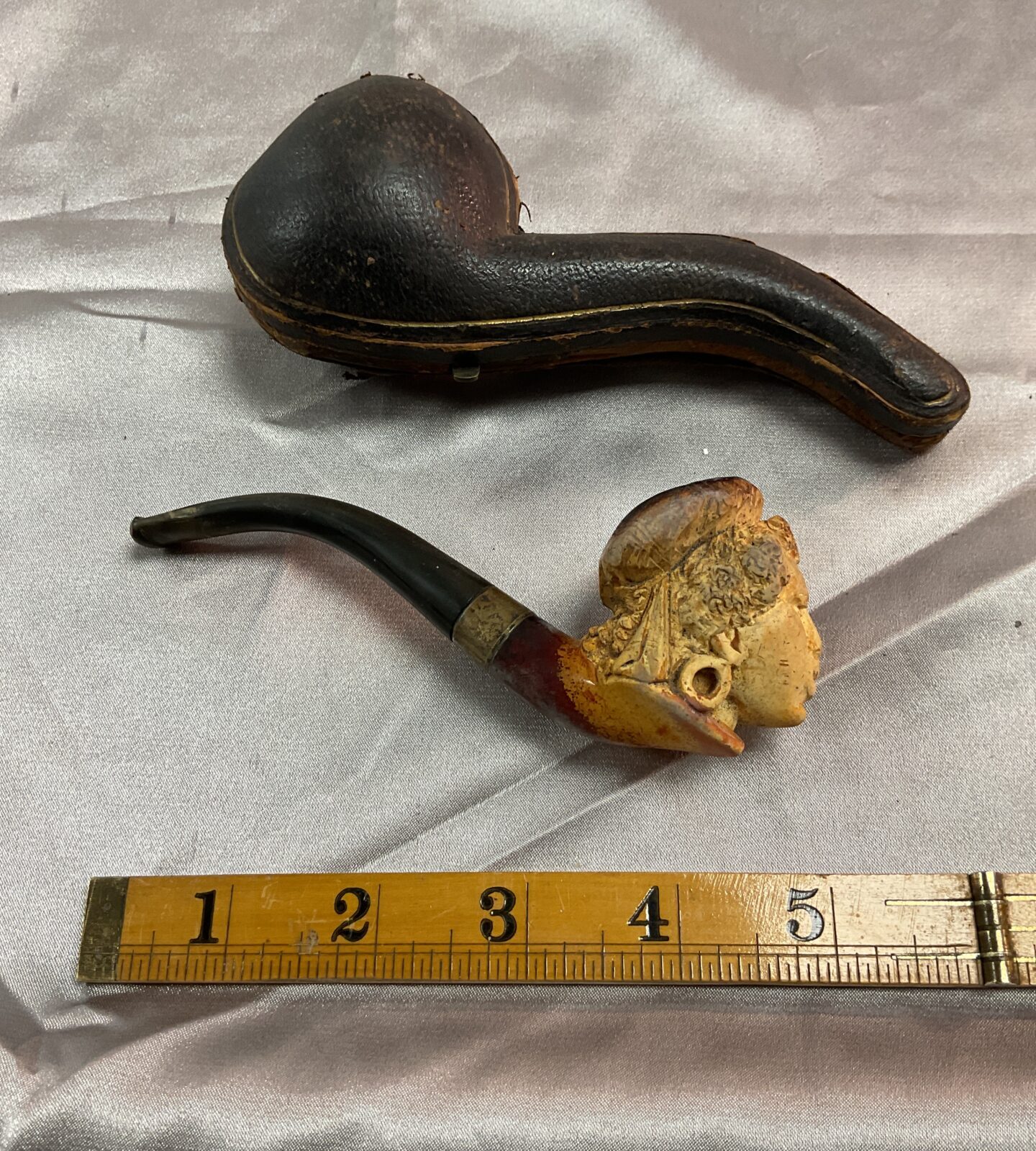 Antique Meerschaum lady head Pipe With Silver collar - Image 2