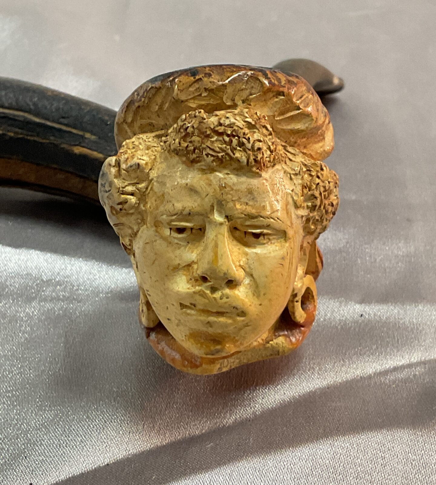 Antique Meerschaum lady head Pipe With Silver collar - Image 4