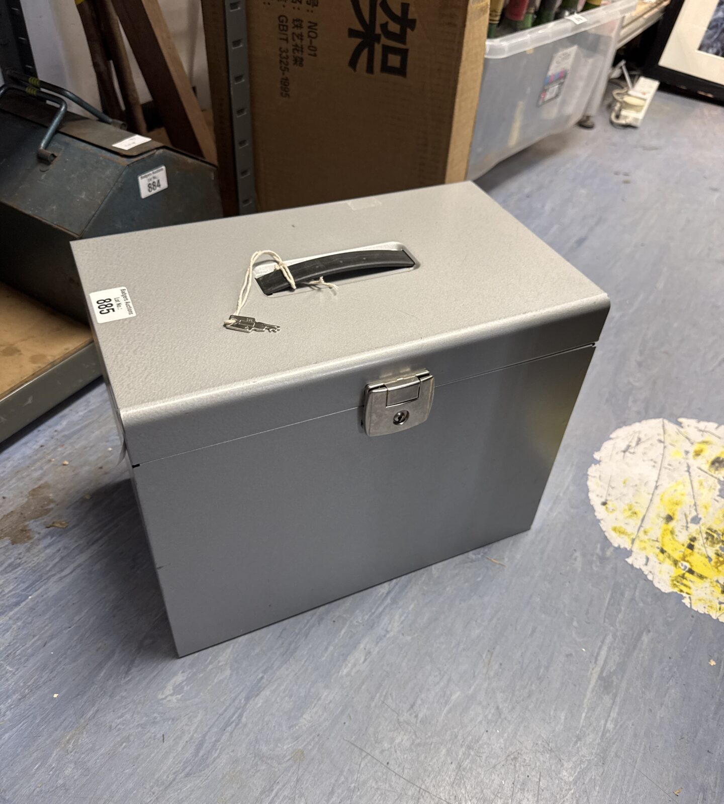 Metal documents box with key